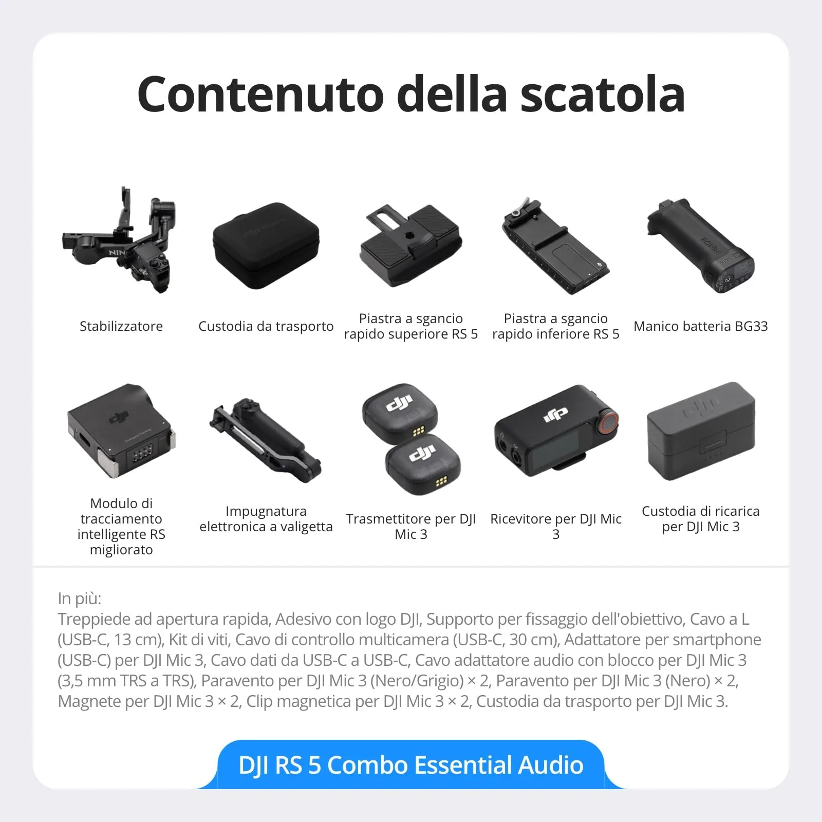 DJI RS 5 Combo Essential Audio Stabilizzatore e DJI Mic 3 - immagine 8