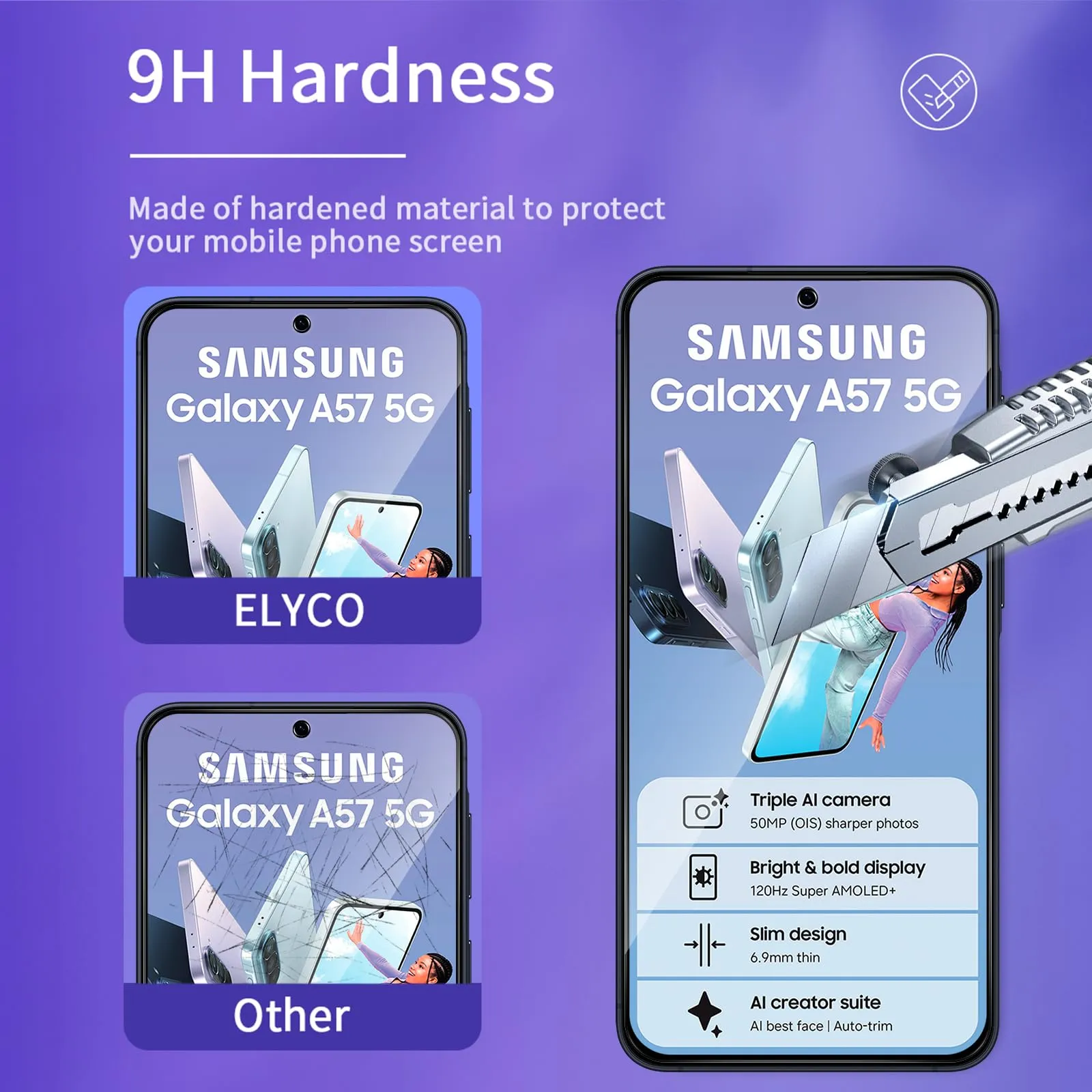 ELYCO Vetro Temperato Privacy per Samsung Galaxy A57 5G, 2+2 Pezzi - immagine 5