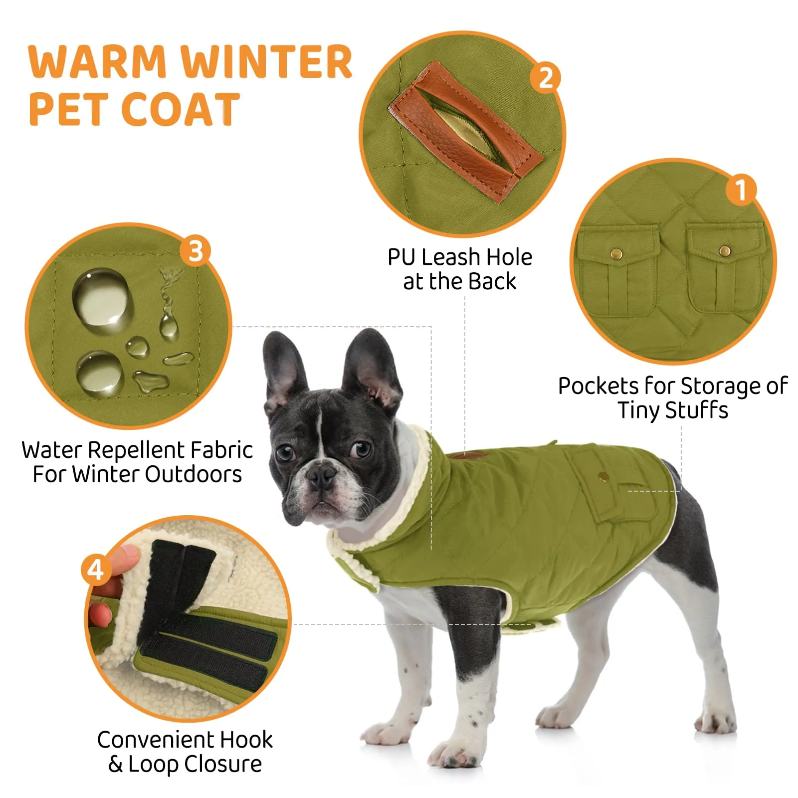 Queenmore Cappotto Caldo Impermeabile per Cani con Fodera in Peluche, Olive Green, Taglia M - immagine 2