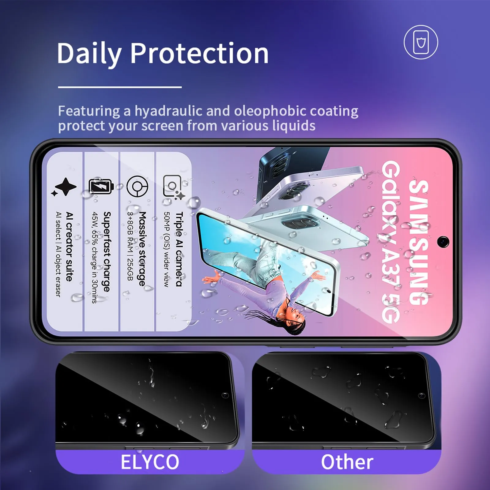 ELYCO Vetro Temperato Privacy per Samsung Galaxy A37 5G, 2+2 Pezzi - immagine 4