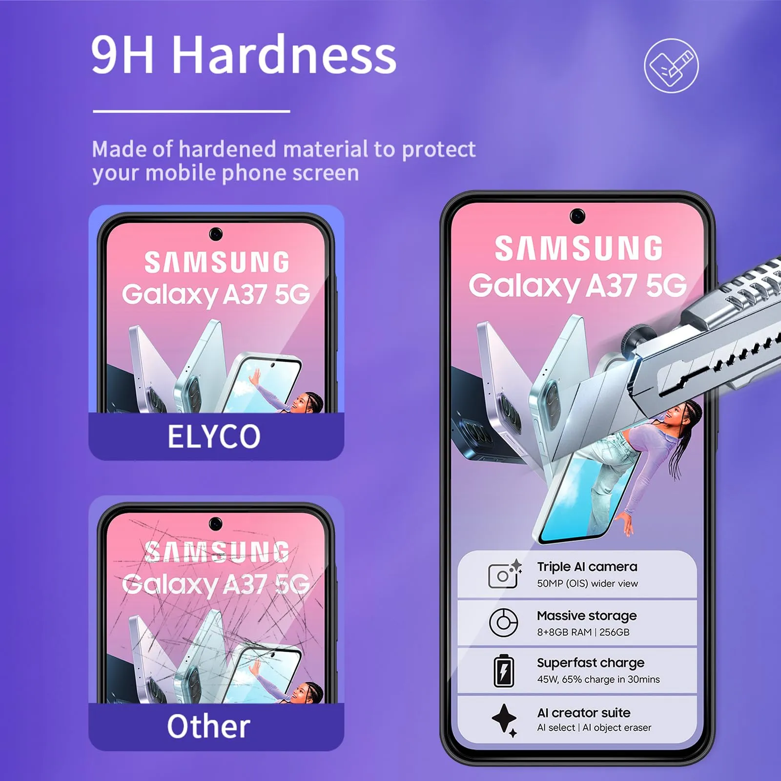 ELYCO Vetro Temperato Privacy per Samsung Galaxy A37 5G, 2+2 Pezzi - immagine 5