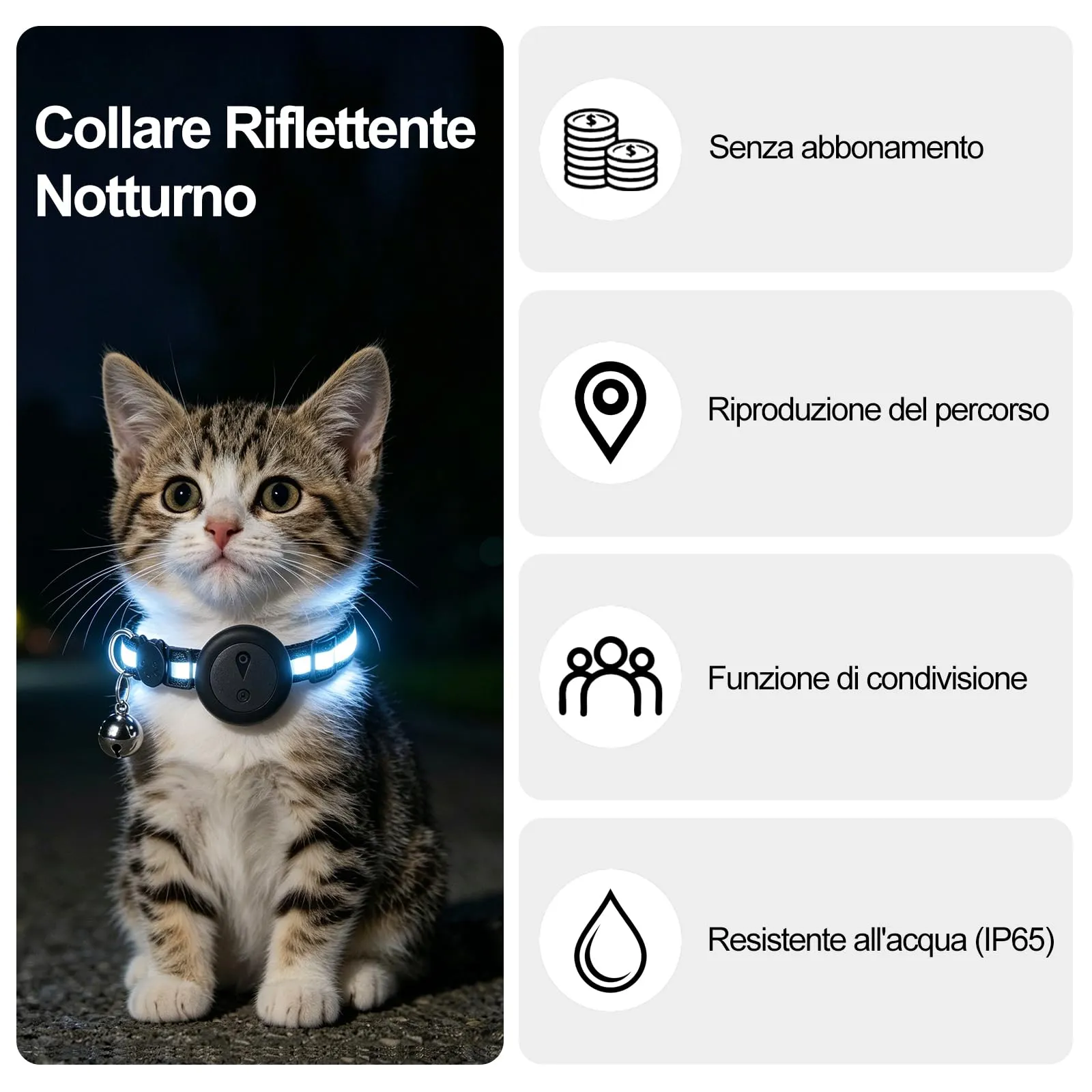 Syeioxn Collare GPS 2 in 1 per Cani di Piccola Taglia e Gatti, Riflettente, Senza Abbonamento, Compatibile con iOS/Android, Regolabile con Campanellino - Nero - immagine 4