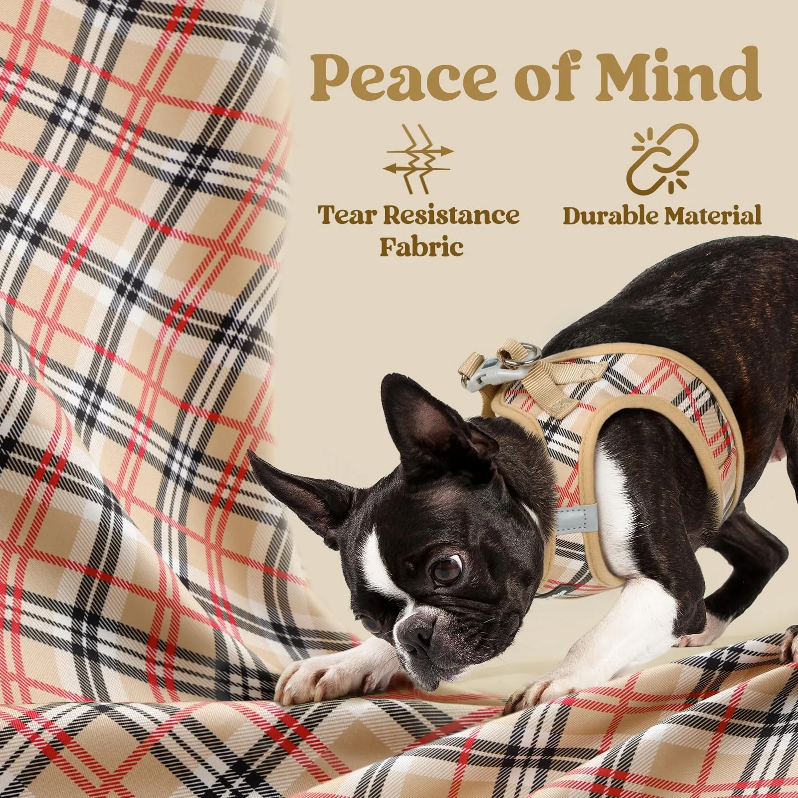 rabbitgoo Pettorina Cane Taglia Piccola, Tartan Kaki, S - immagine 4