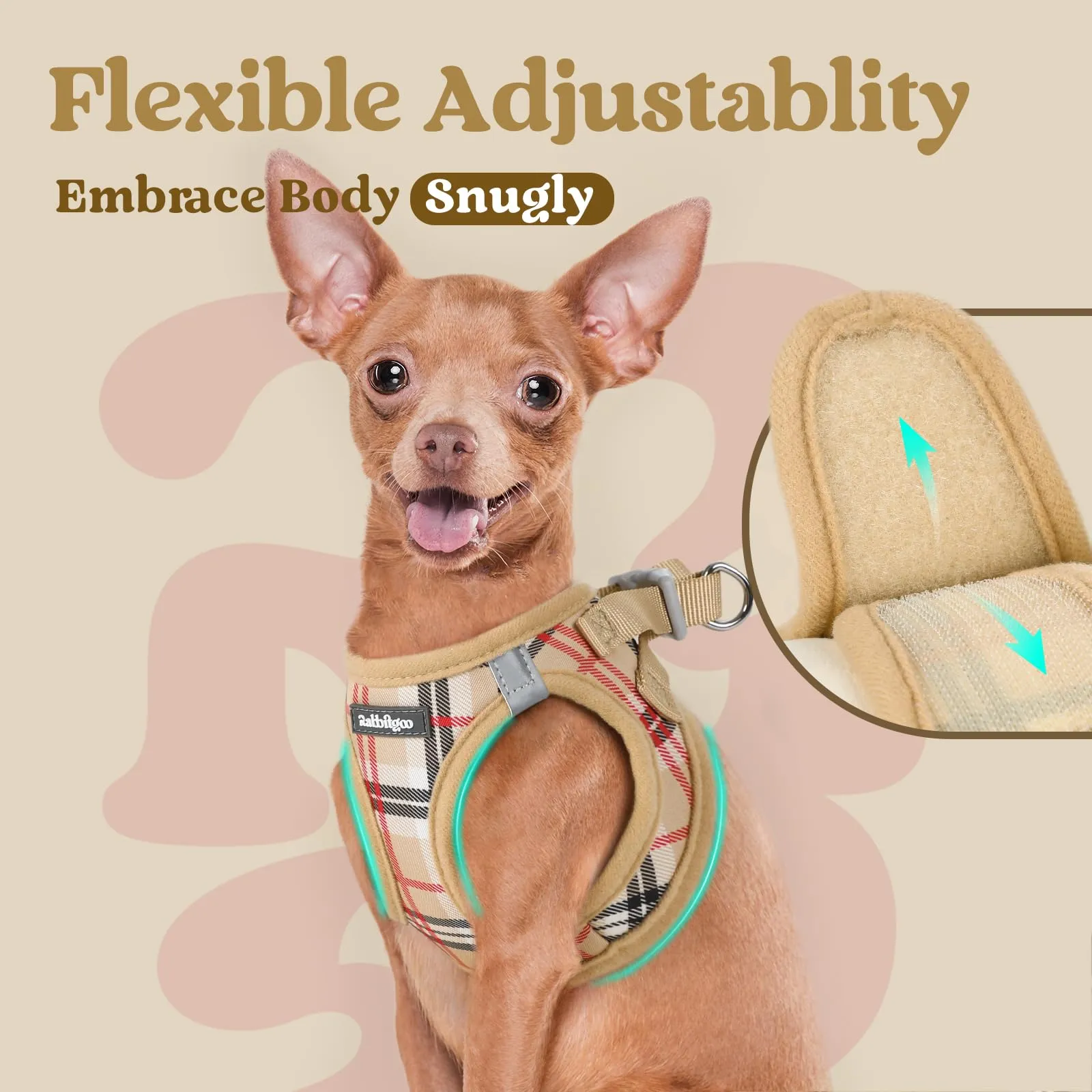rabbitgoo Pettorina Cane Taglia Piccola, Tartan Kaki, S - immagine 7