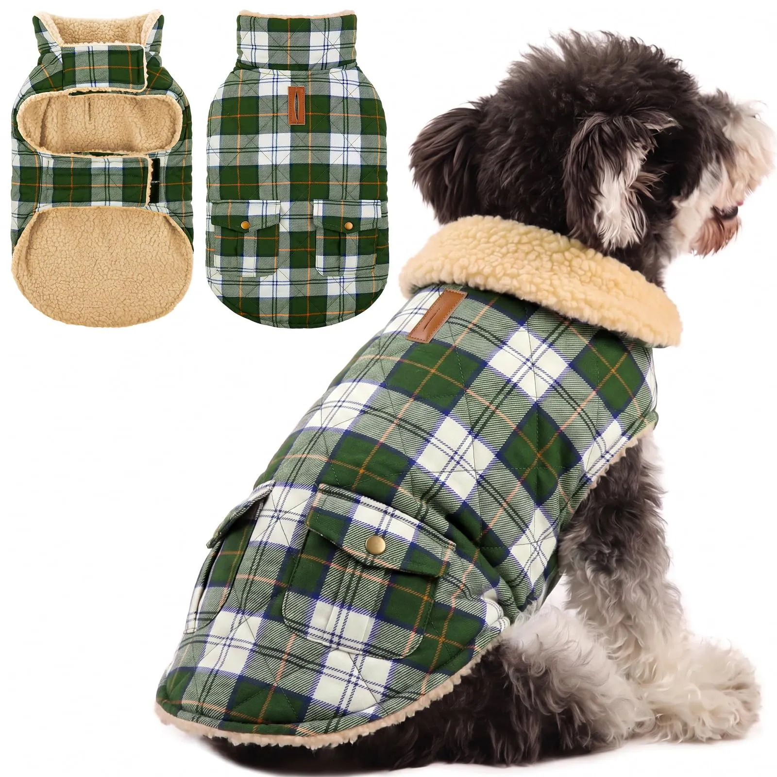 Queenmore Cappotto Impermeabile Caldo per Cani, Taglia XL, Green Plaid - immagine 1