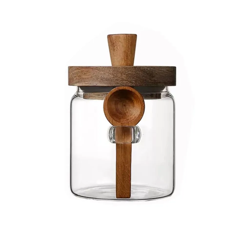 Barattoli in vetro con coperchio in legno e cucchiaio, 600 ml - immagine 2