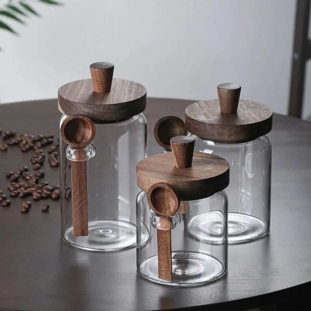 Barattoli in vetro con coperchio in legno e cucchiaio, 600 ml - immagine 3
