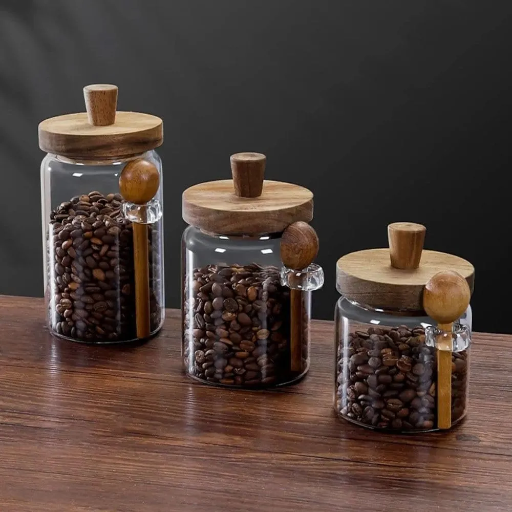 Barattoli in vetro con coperchio in legno e cucchiaio, 600 ml - immagine 5