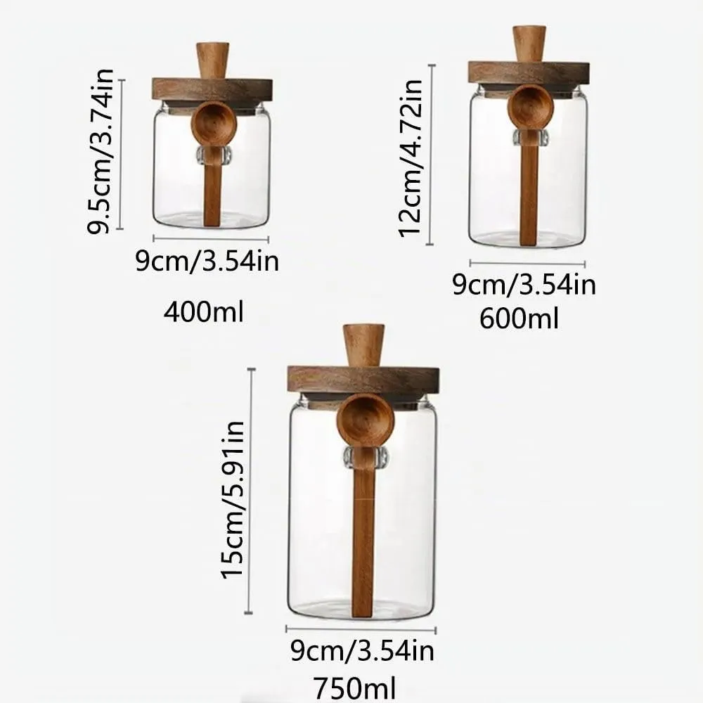 Barattoli in vetro con coperchio in legno e cucchiaio, 600 ml - immagine 9