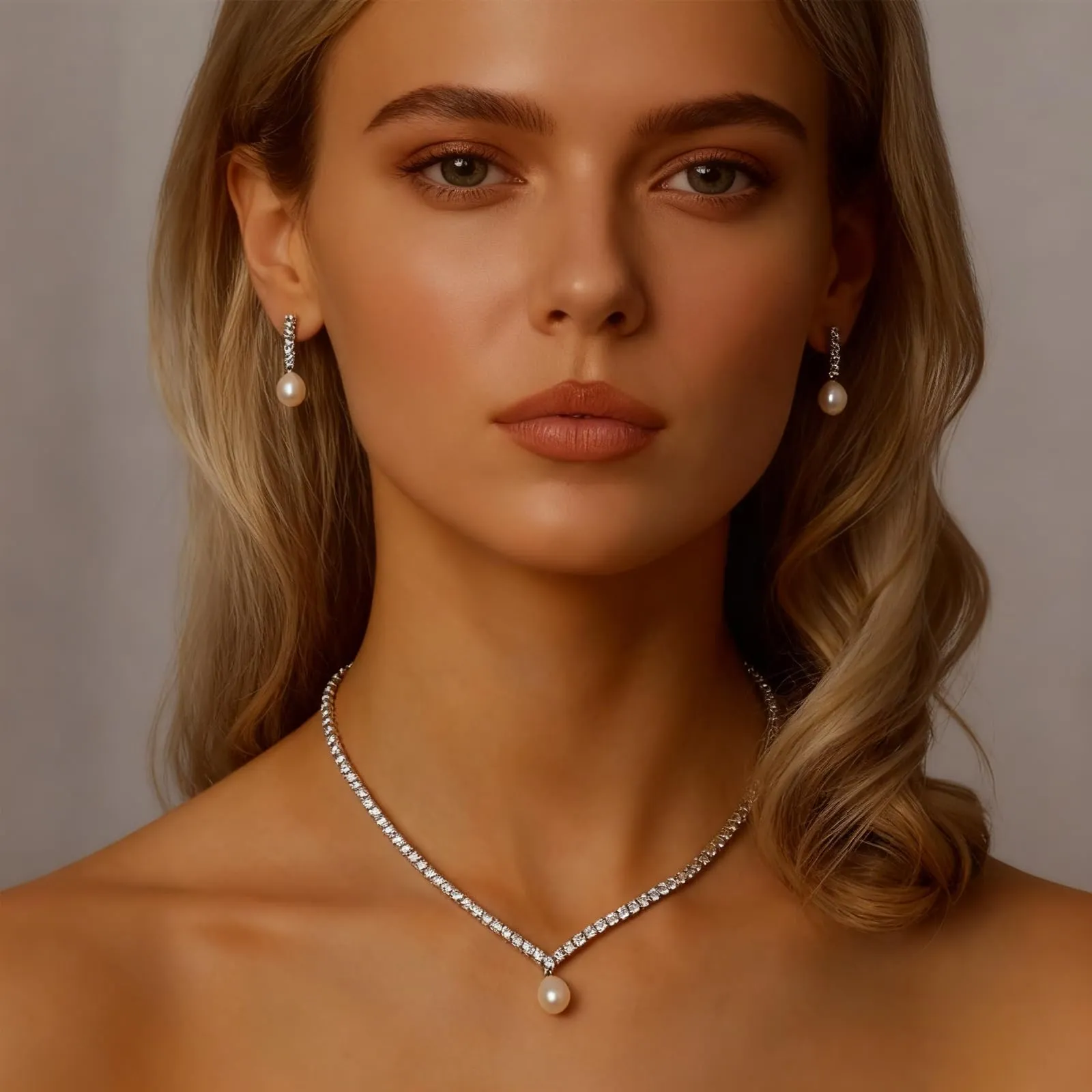 JYIXXZX Set di Gioielli Donna in Argento e Oro con Perle e Zirconia Cubica, Collana e Orecchini - immagine 3