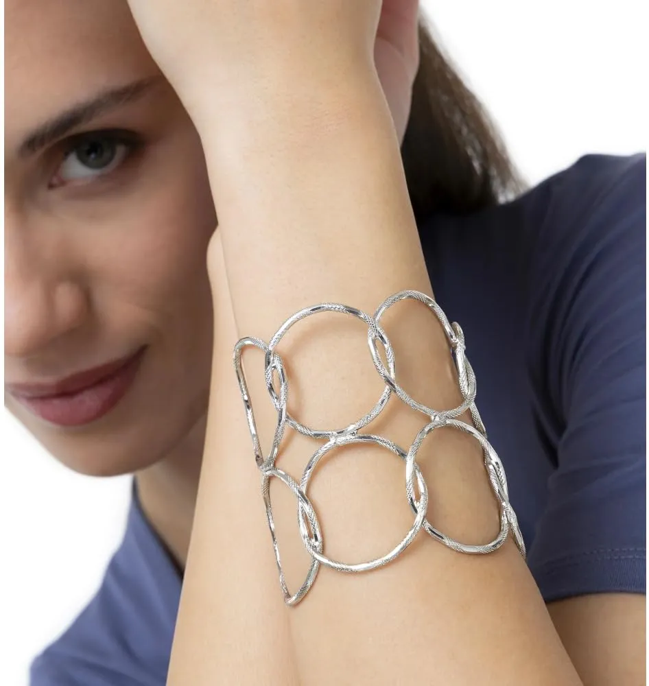 VLNET Vestopazzo Bracciale Fascia Cerchi, Placcato Argento 925 - immagine 3