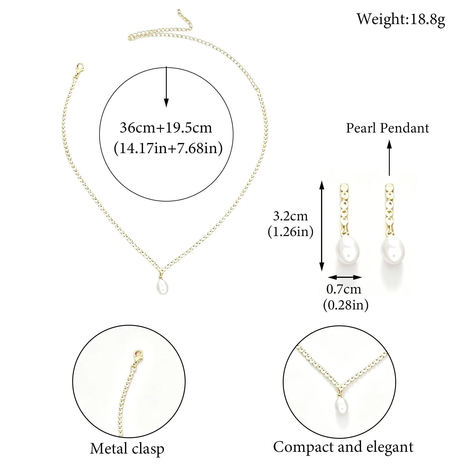 JYIXXZX Parure Gioielli Donna in Argento Oro e Perle con Zirconia Cubica, Set Collana e Orecchini - immagine 2