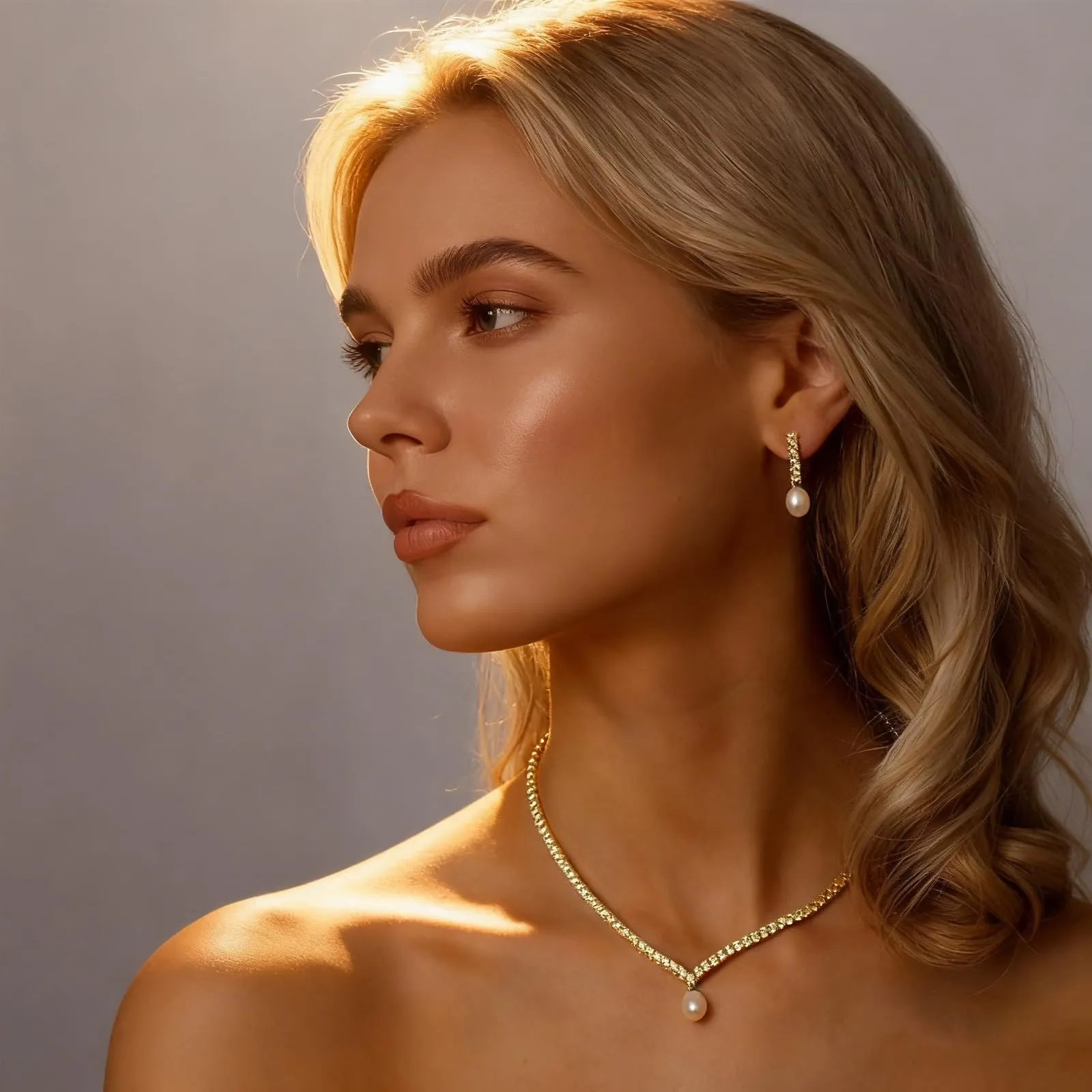JYIXXZX Parure Gioielli Donna in Argento Oro e Perle con Zirconia Cubica, Set Collana e Orecchini - immagine 4
