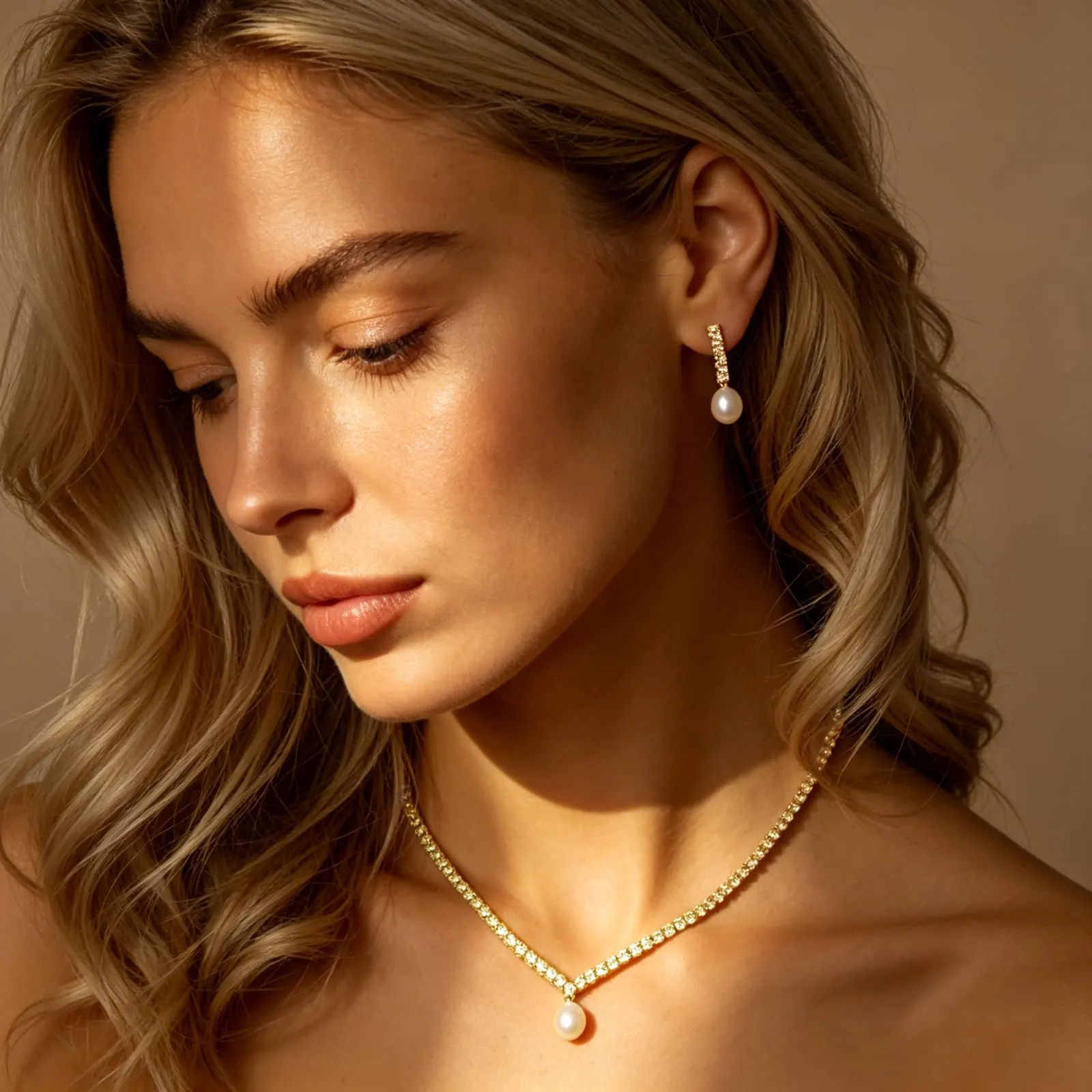 JYIXXZX Parure Gioielli Donna in Argento Oro e Perle con Zirconia Cubica, Set Collana e Orecchini - immagine 6