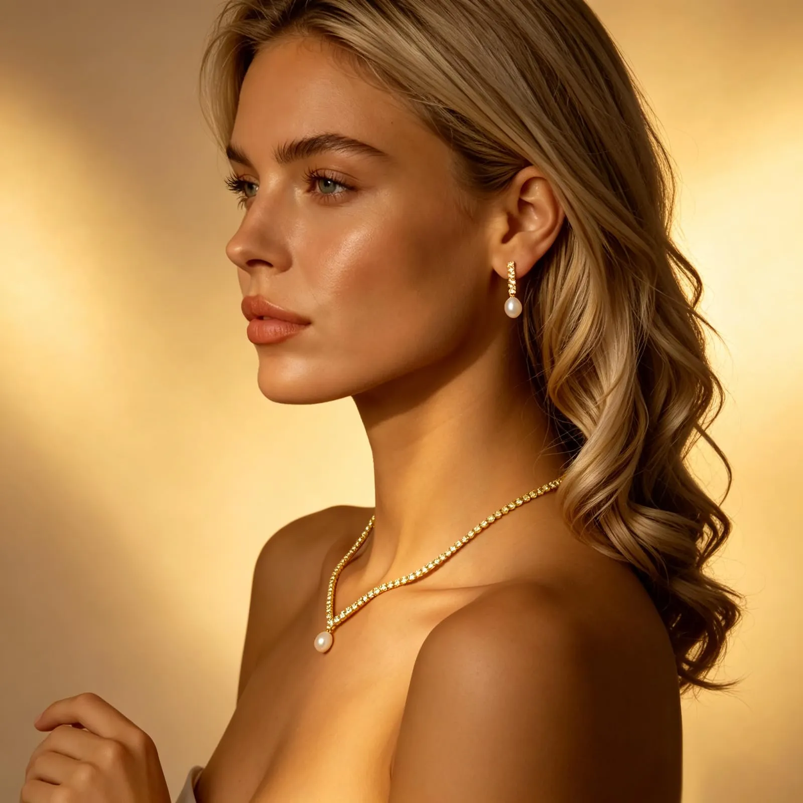 JYIXXZX Parure Gioielli Donna in Argento Oro e Perle con Zirconia Cubica, Set Collana e Orecchini - immagine 8