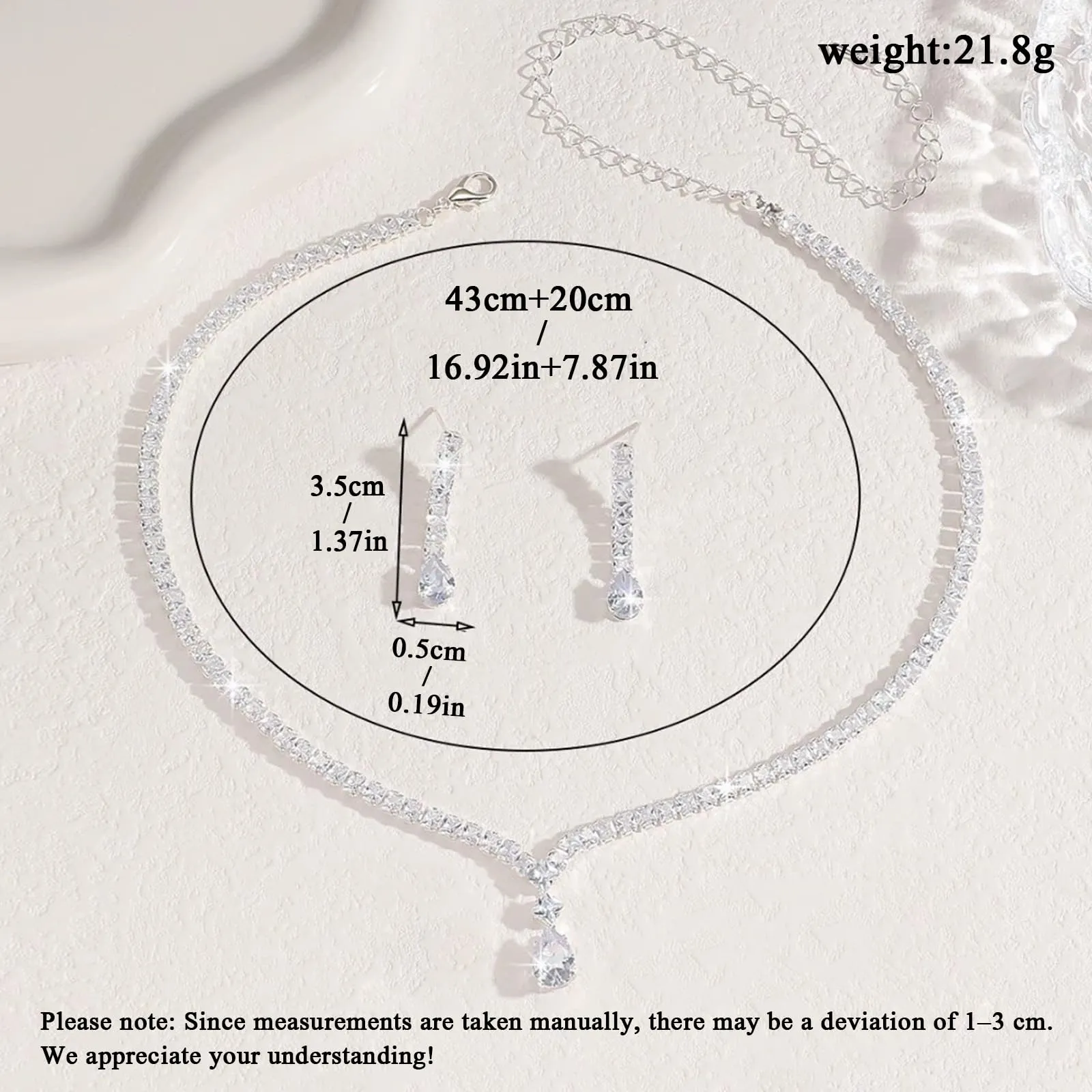 JYIXXZX Set Collana e Orecchini Donna con Zirconia Cubica e Cristallo a Goccia, Argento - immagine 2
