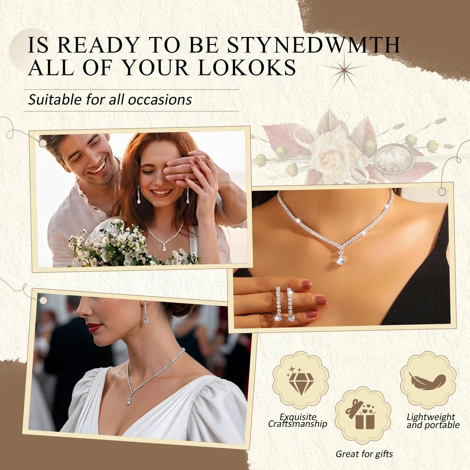 JYIXXZX Set Collana e Orecchini Donna con Zirconia Cubica e Cristallo a Goccia, Argento - immagine 3