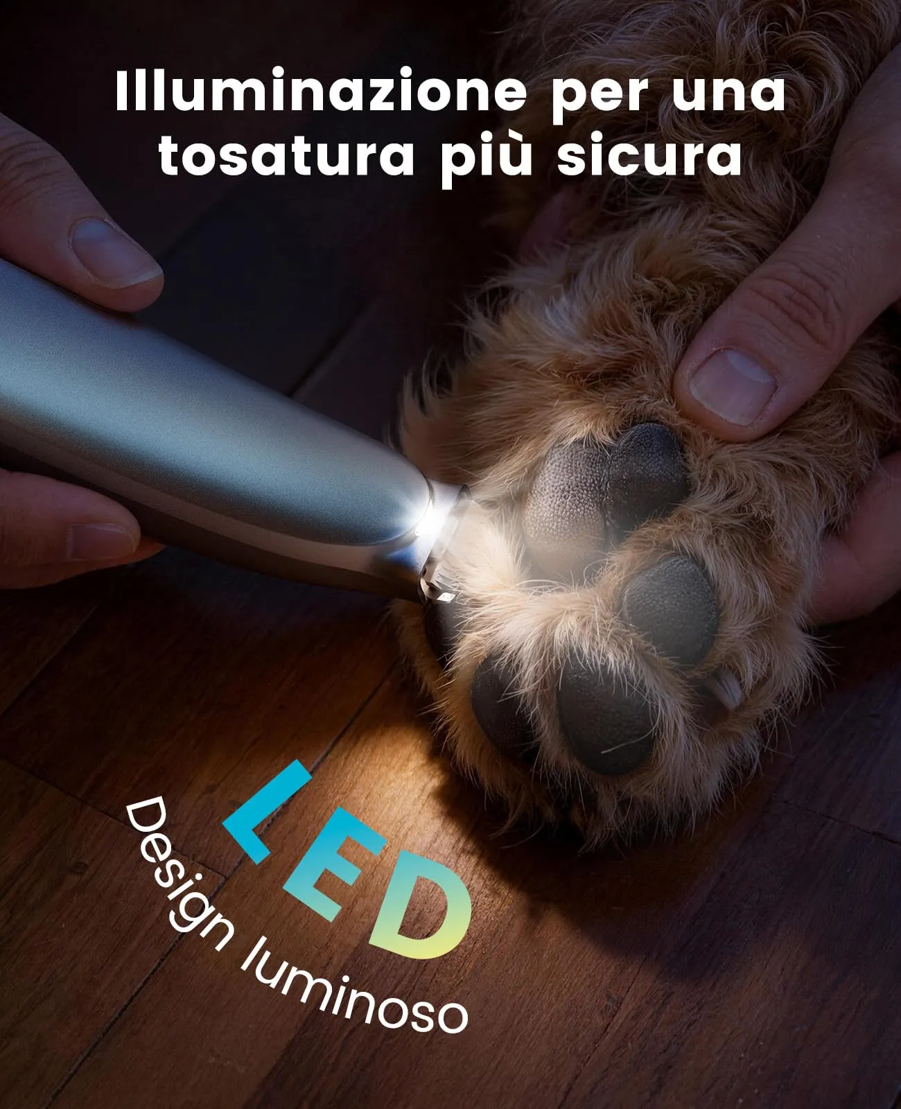 oneisall Tosatrice per Cani e Gatti FC13, Silenziosa 35dB, Luce LED, Lama Curva, 2 Velocità 6500/5000 RPM, Senza Fili Ricaricabile - immagine 6