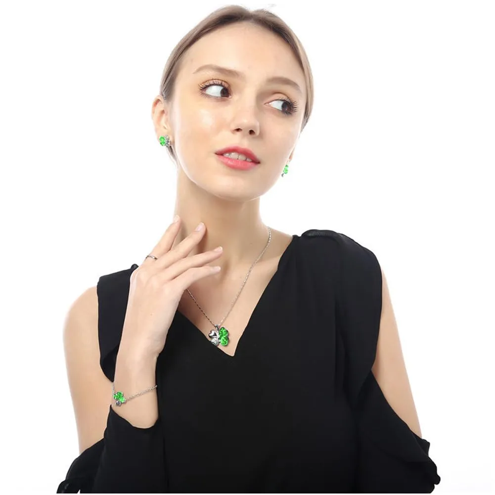SwirlColor Set Gioielli Quadrifoglio con Strass e Cristalli, Collana, Bracciale e Orecchini (Verde) - immagine 2