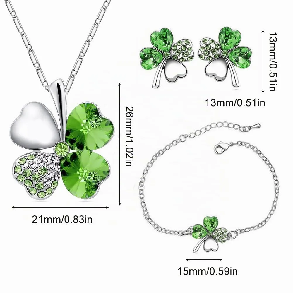 SwirlColor Set Gioielli Quadrifoglio con Strass e Cristalli, Collana, Bracciale e Orecchini (Verde) - immagine 3