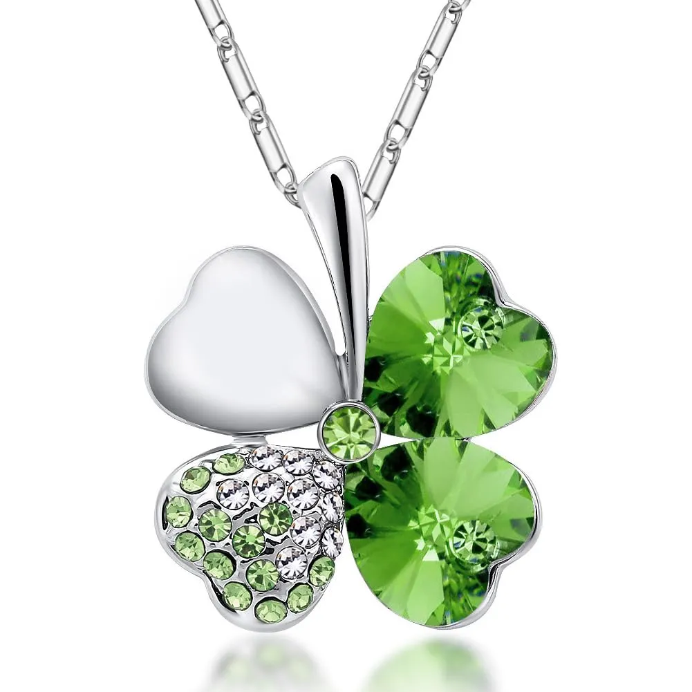 SwirlColor Set Gioielli Quadrifoglio con Strass e Cristalli, Collana, Bracciale e Orecchini (Verde) - immagine 6