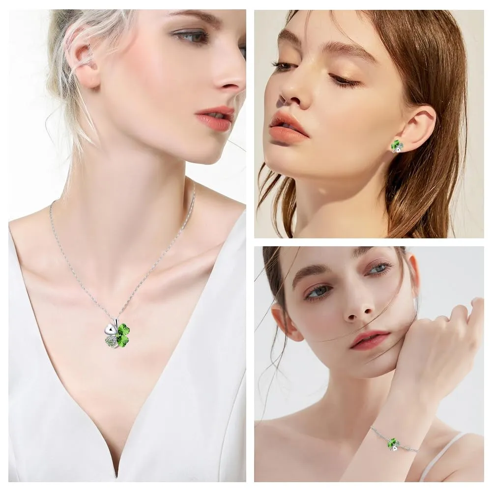 SwirlColor Set Gioielli Quadrifoglio con Strass e Cristalli, Collana, Bracciale e Orecchini (Verde) - immagine 7