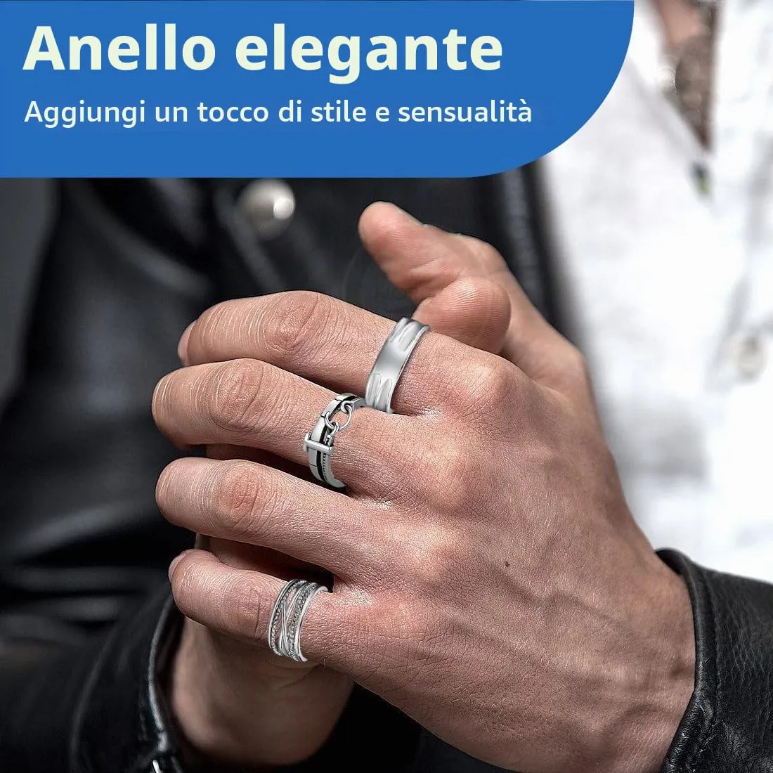 ARHZ Set di 6 Anelli in Acciaio Inossidabile Argento per Uomo, Regolabili, Stile Vintage e Inciso - immagine 4