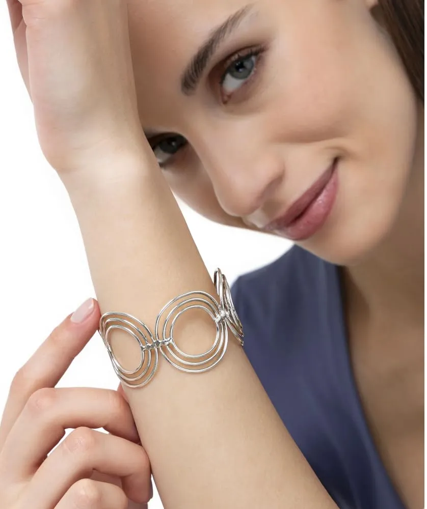 Vlnet Vestopazzo Bracciale Fascia Cerchi Concentrici Placcato Argento 925 - immagine 4