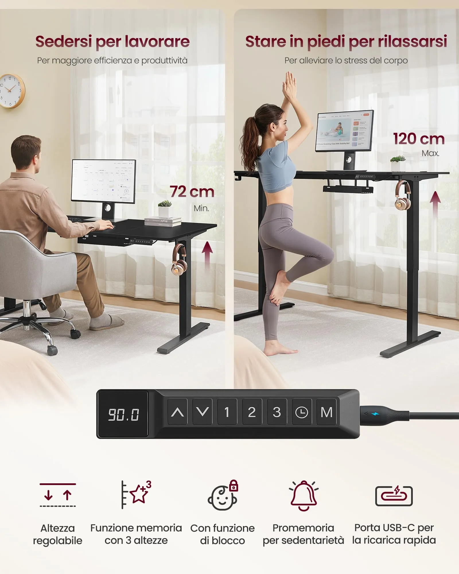 VASAGLE Scrivania Regolabile in Altezza, 160 x 80 cm, Porta USB-C - immagine 5