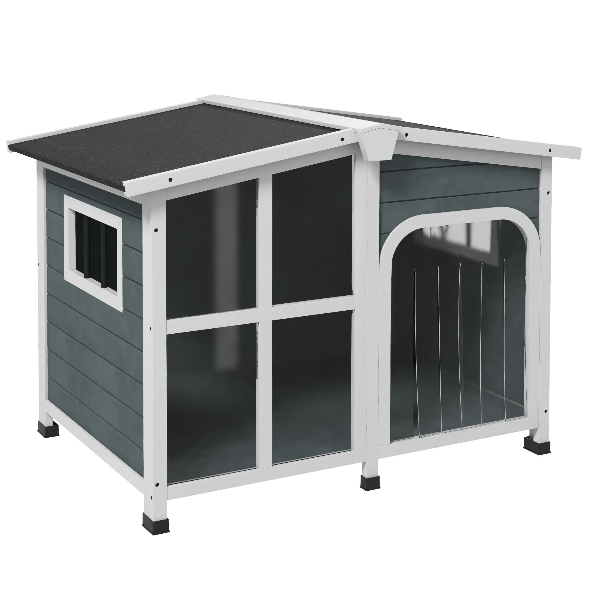 PawHut Cuccia per Cani da Esterno in Legno, 101x66.5x70.5cm, Grigio Scuro - immagine 1