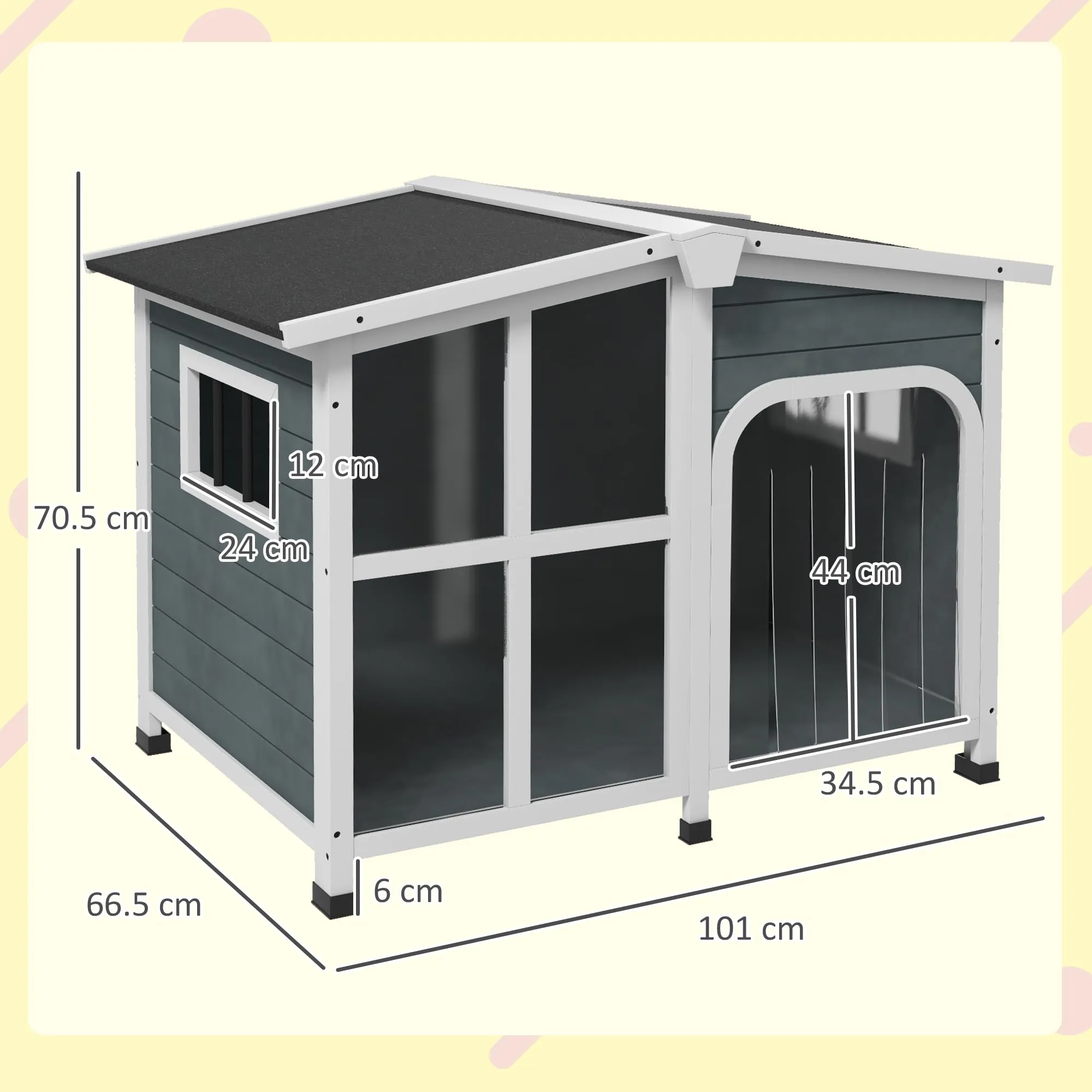 PawHut Cuccia per Cani da Esterno in Legno, 101x66.5x70.5cm, Grigio Scuro - immagine 3