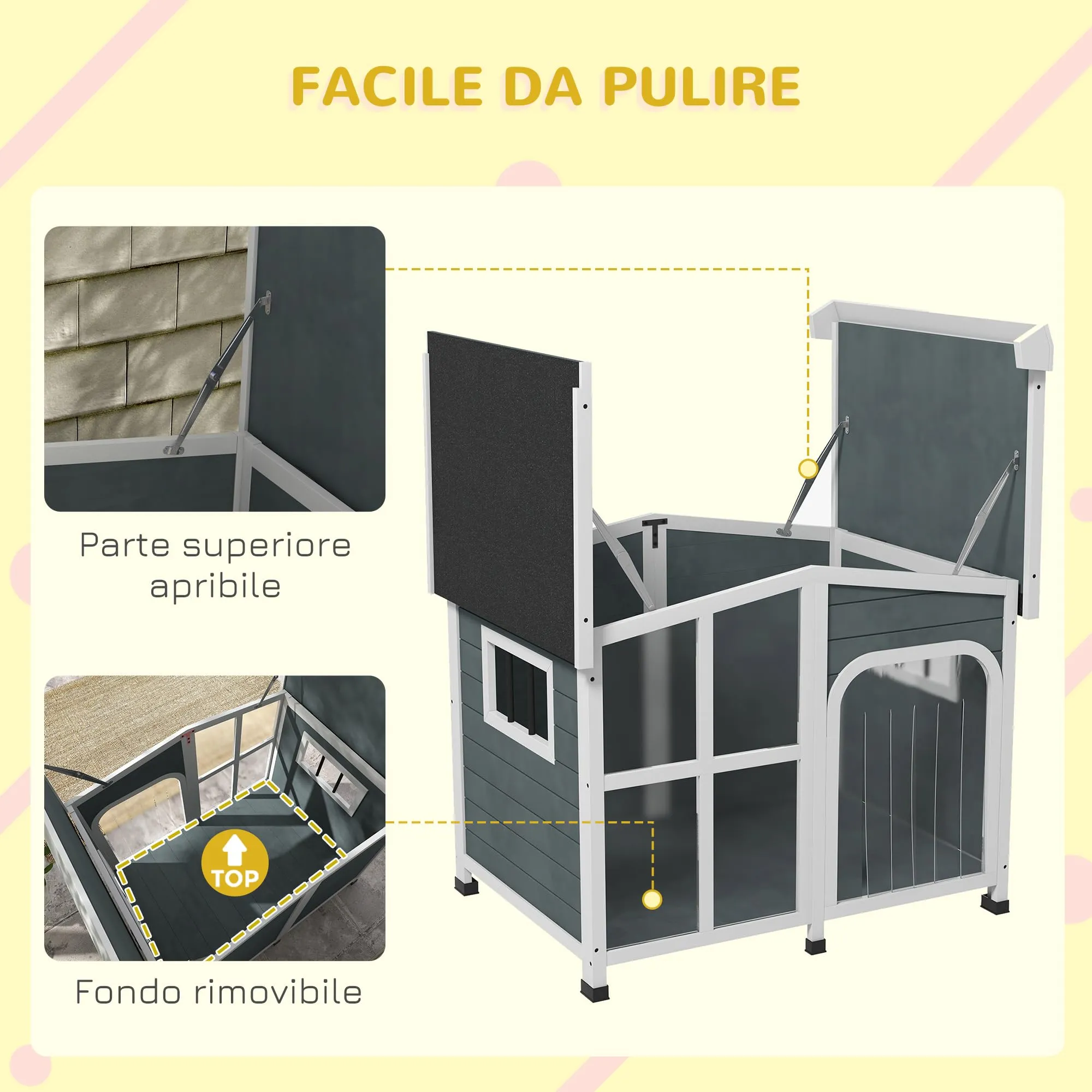 PawHut Cuccia per Cani da Esterno in Legno, 101x66.5x70.5cm, Grigio Scuro - immagine 5