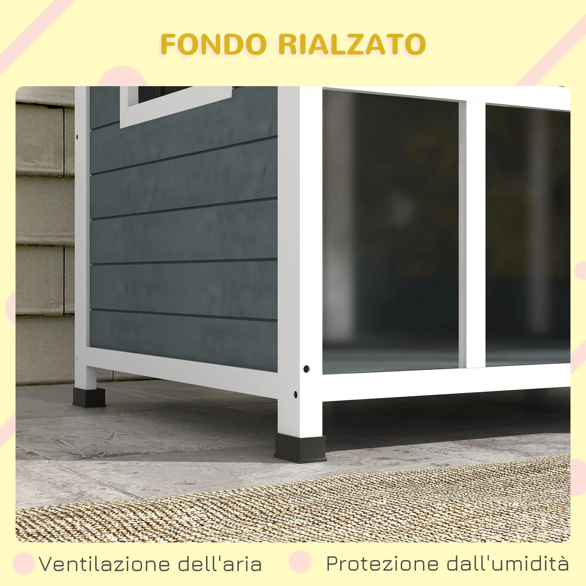 PawHut Cuccia per Cani da Esterno in Legno, 101x66.5x70.5cm, Grigio Scuro - immagine 6