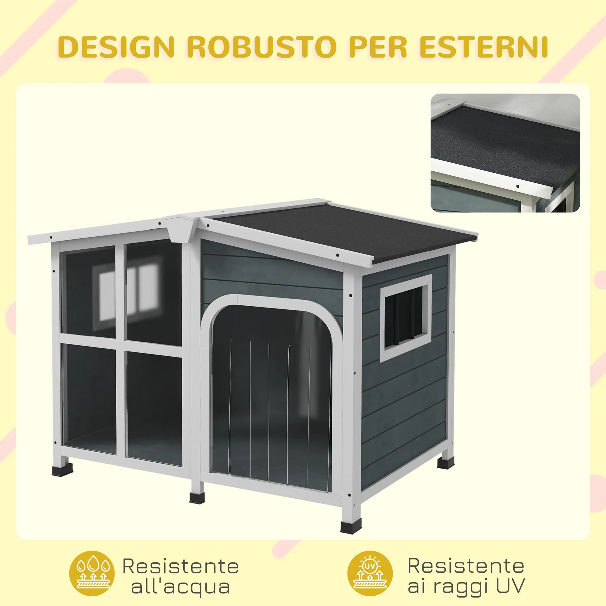 PawHut Cuccia per Cani da Esterno in Legno, 101x66.5x70.5cm, Grigio Scuro - immagine 7