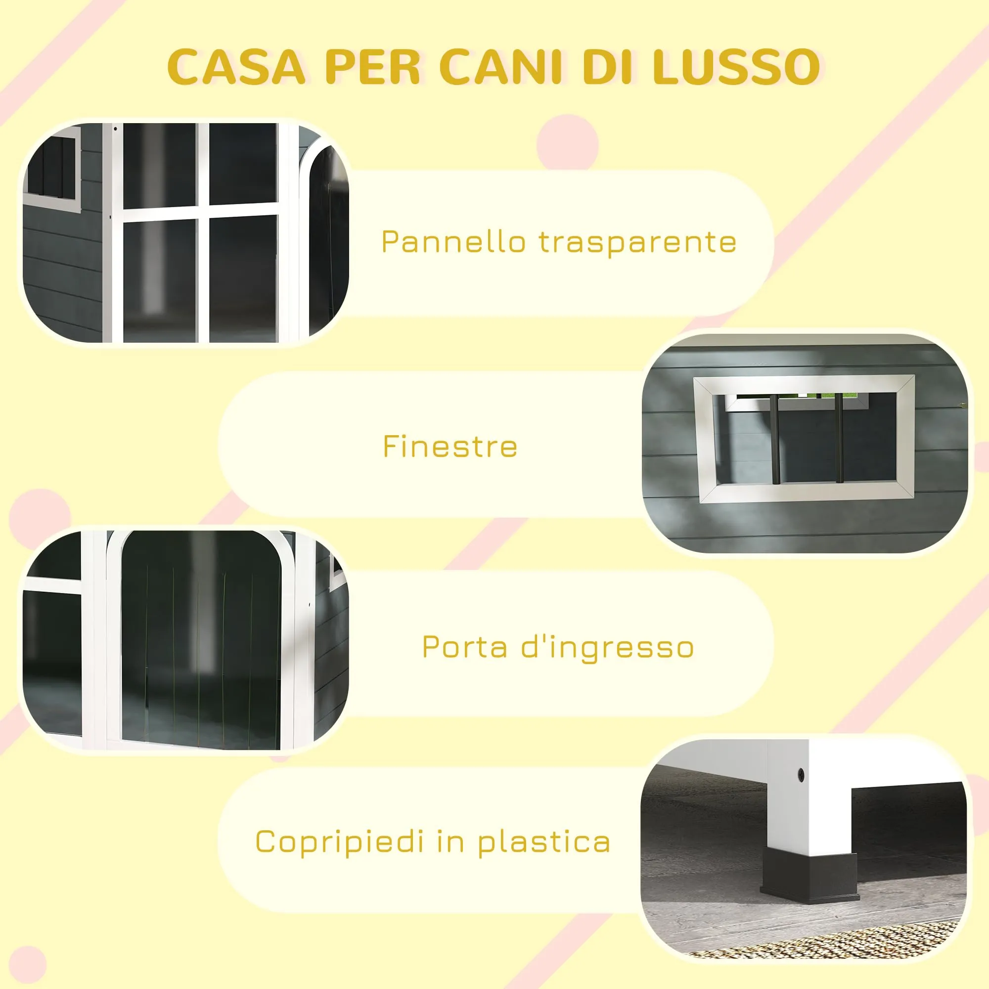 PawHut Cuccia per Cani da Esterno in Legno, 101x66.5x70.5cm, Grigio Scuro - immagine 8