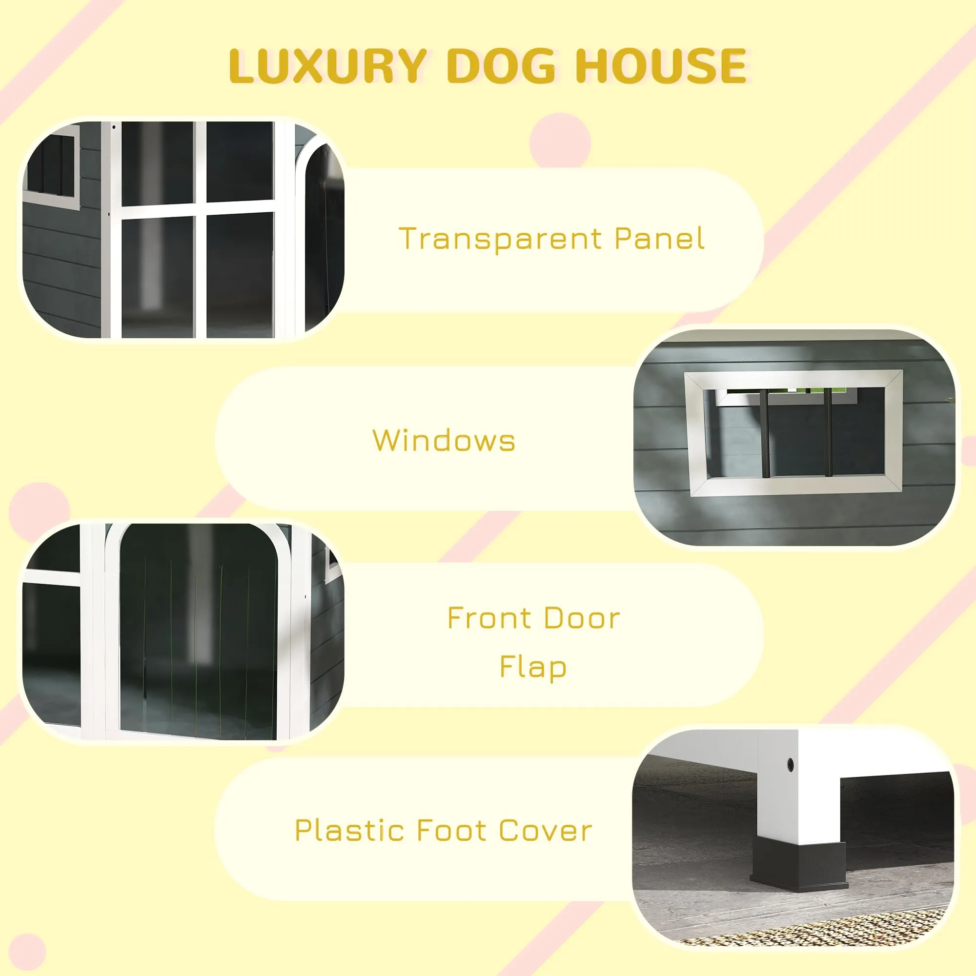 PawHut Cuccia per Cani da Esterno in Legno, 101x66.5x70.5cm, Grigio Scuro - immagine 9