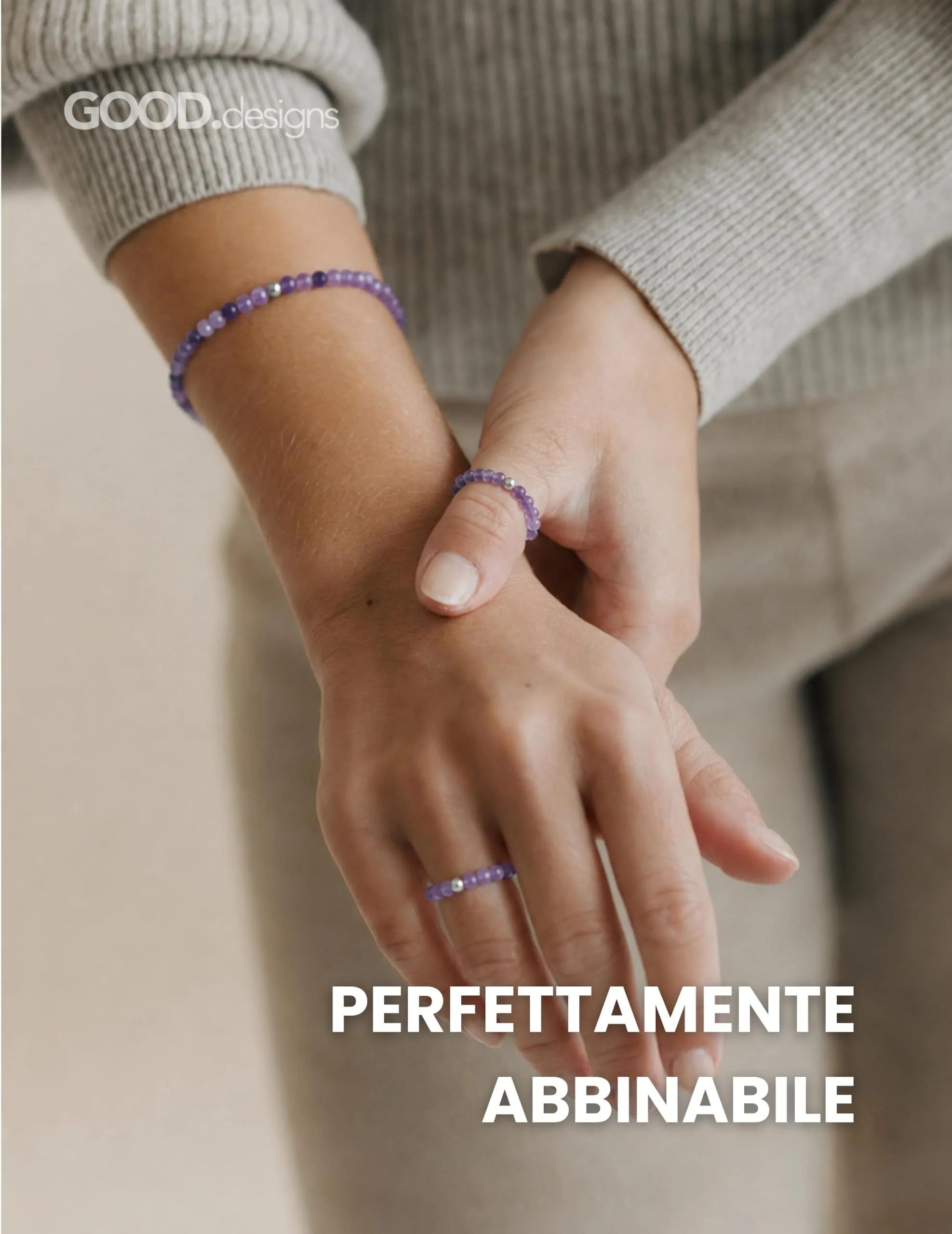 GD GOOD.designs Anello Antistress in Ametista Naturale per Donne, Elasticizzato e Sfaccettato - immagine 3