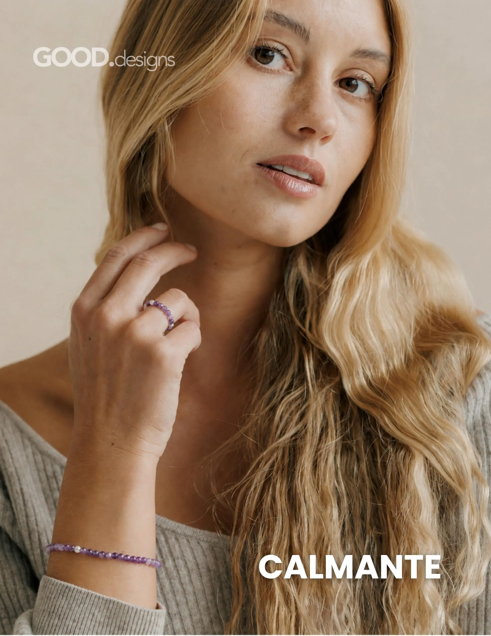 GD GOOD.designs Anello Antistress in Ametista Naturale per Donne, Elasticizzato e Sfaccettato - immagine 4