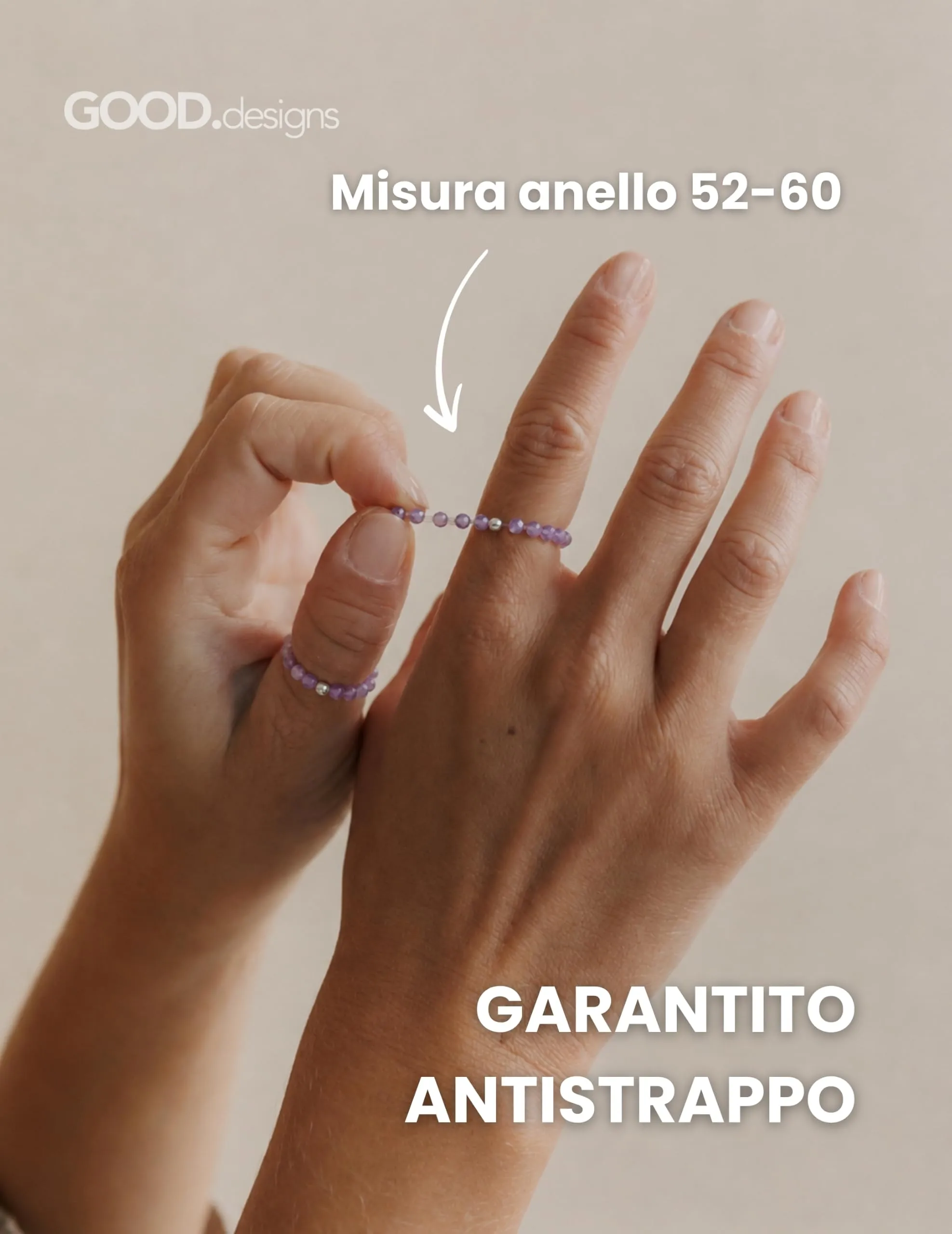 GD GOOD.designs Anello Antistress in Ametista Naturale per Donne, Elasticizzato e Sfaccettato - immagine 5