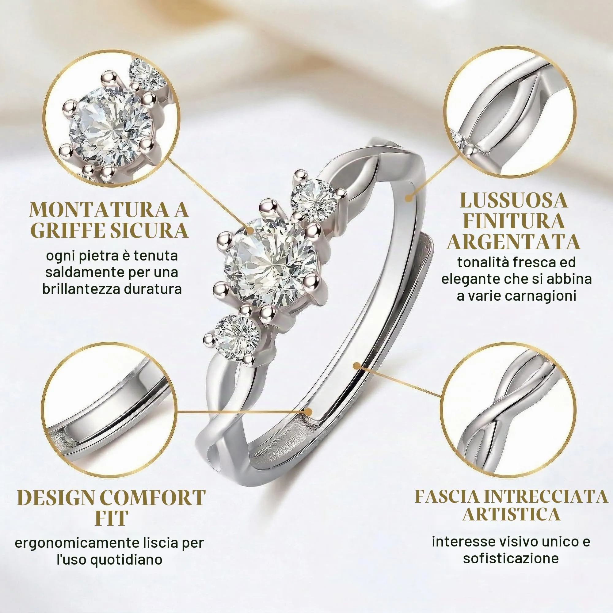 SWYZOR Anello Regolabile con Nodo in Argento per Donna - immagine 7