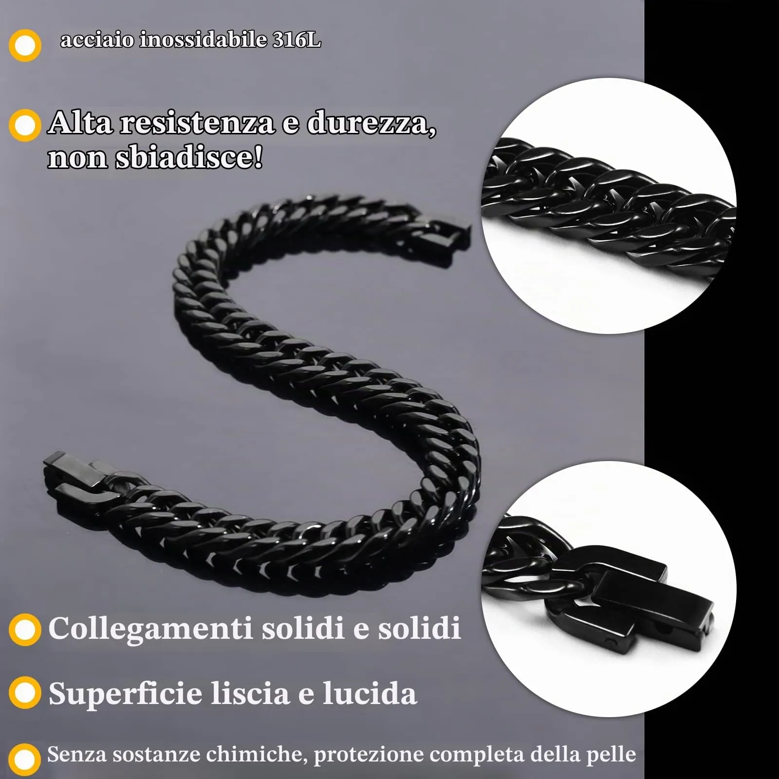 VGWON Bracciale Cubano in Acciaio Inox 316L per Uomo, 8 mm - immagine 2