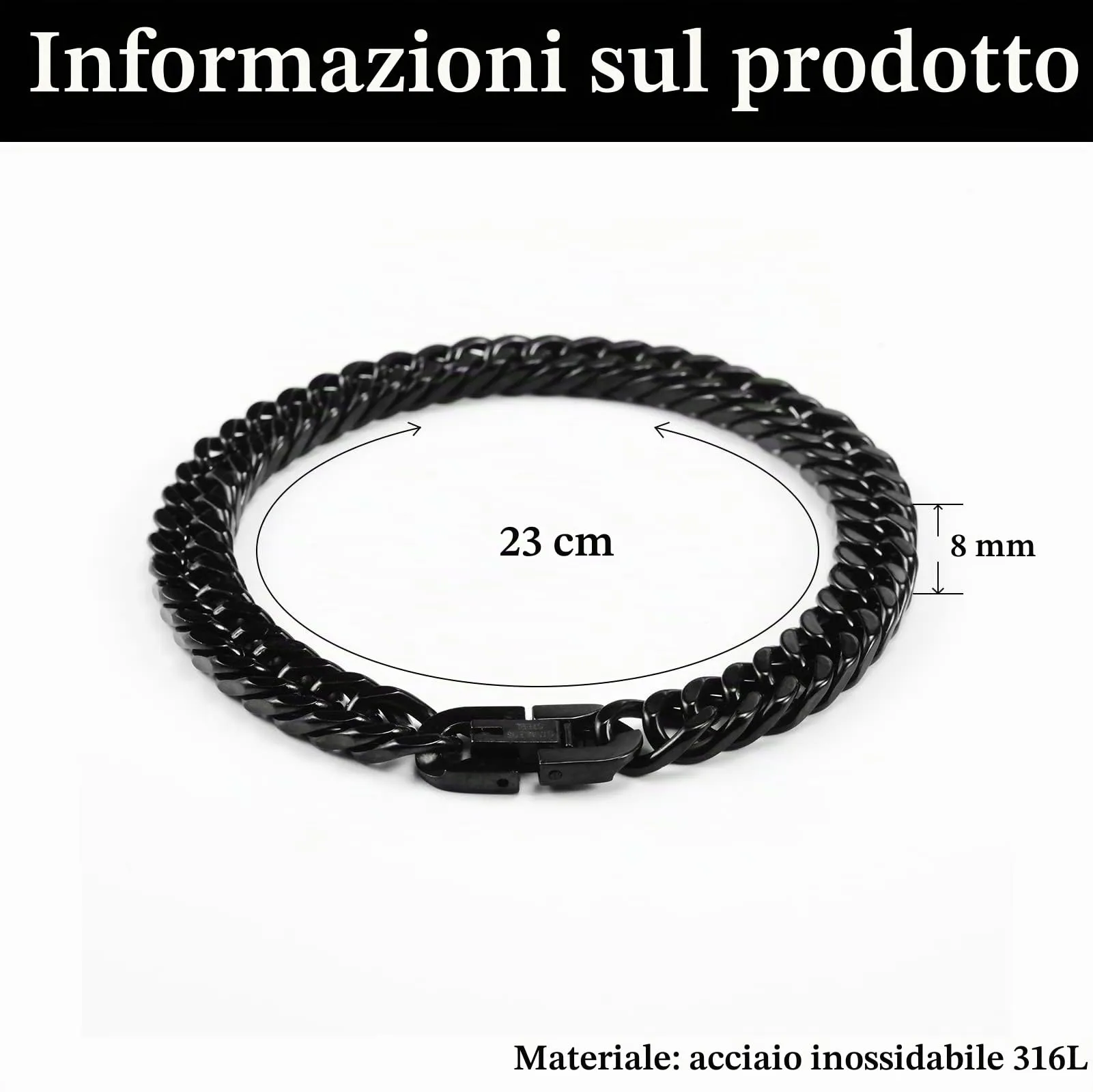 VGWON Bracciale Cubano in Acciaio Inox 316L per Uomo, 8 mm - immagine 3