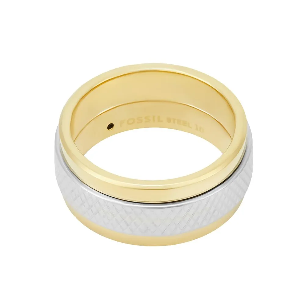 Fossil Anelli a fascia da uomo in acciaio inossidabile argento e oro JF049179989 - immagine 1