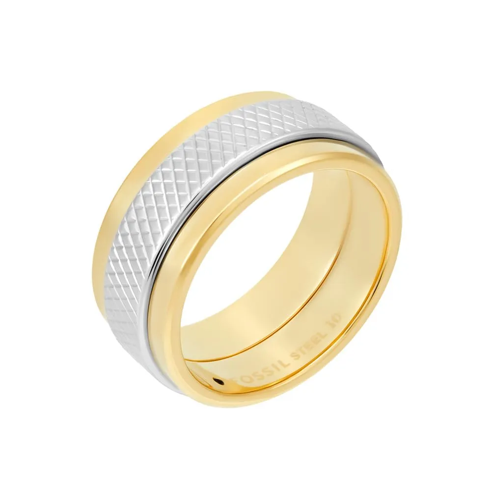 Fossil Anelli a fascia da uomo in acciaio inossidabile argento e oro JF049179989 - immagine 3