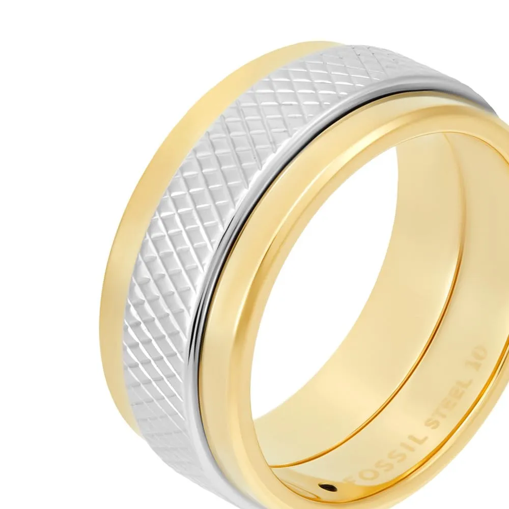 Fossil Anelli a fascia da uomo in acciaio inossidabile argento e oro JF049179989 - immagine 4