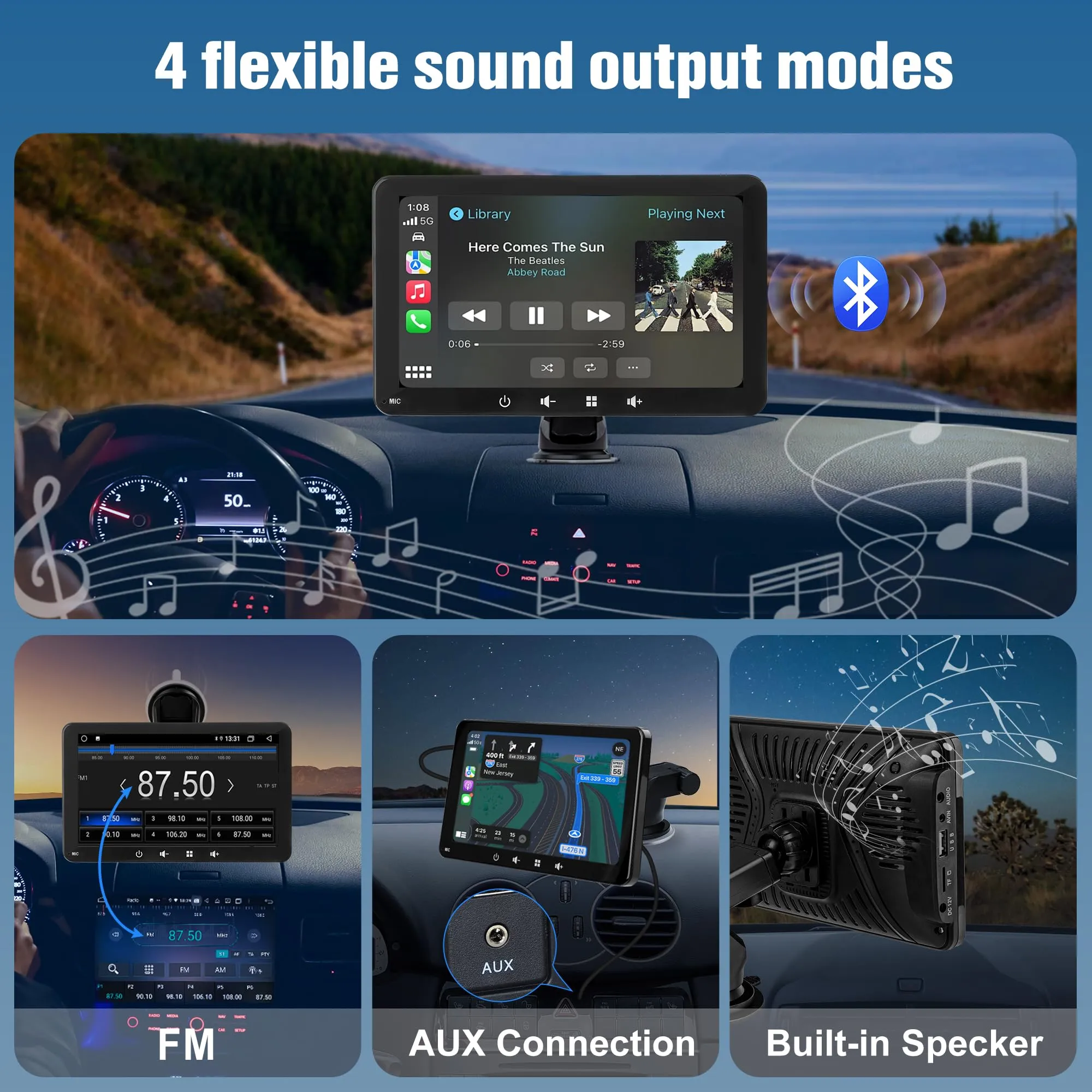 Alltolink 7" Schermo CarPlay Wireless con Telecamera Posteriore per Apple CarPlay e Android Auto, AUX, Mirror Link e GPS - immagine 2