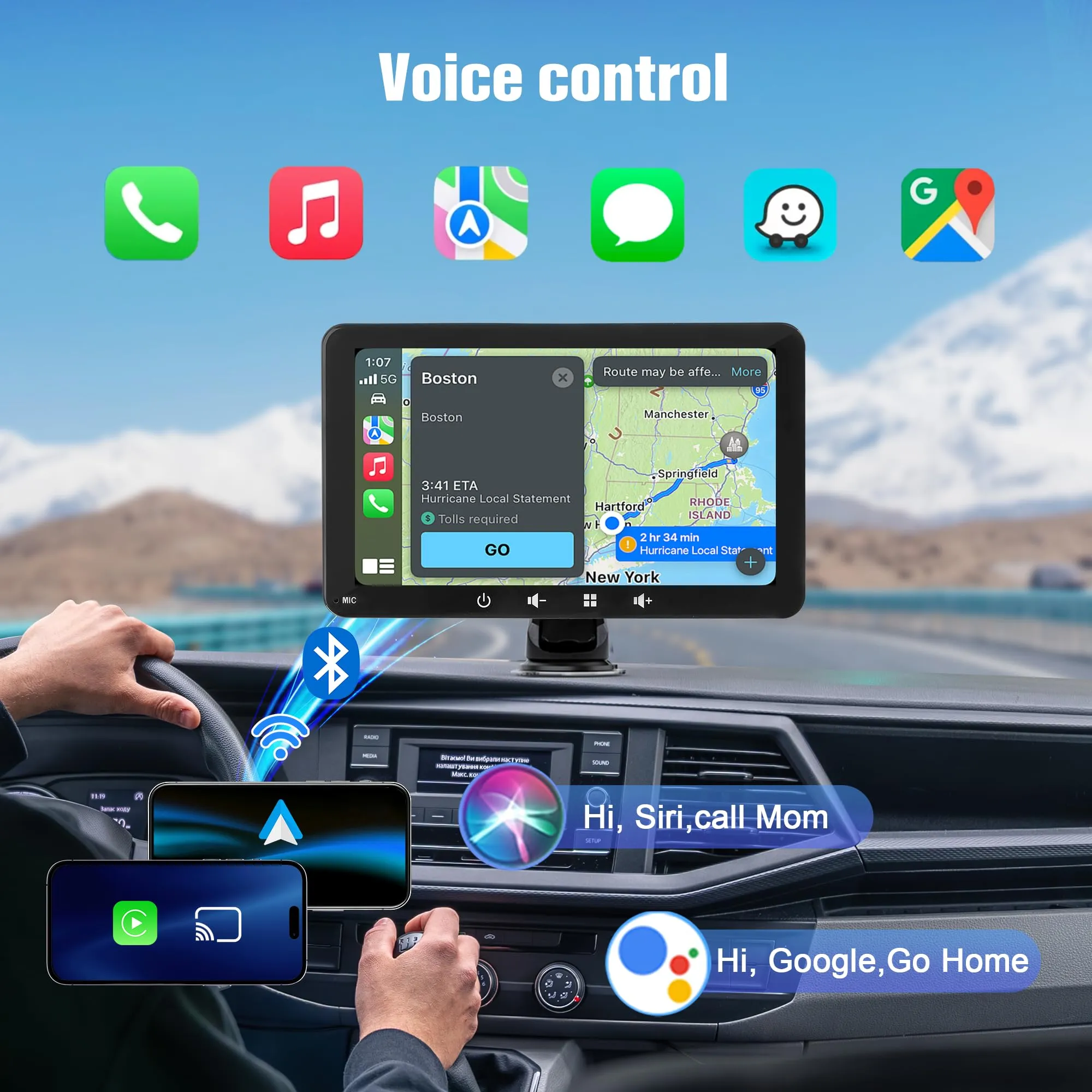 Alltolink 7" Schermo CarPlay Wireless con Telecamera Posteriore per Apple CarPlay e Android Auto, AUX, Mirror Link e GPS - immagine 6