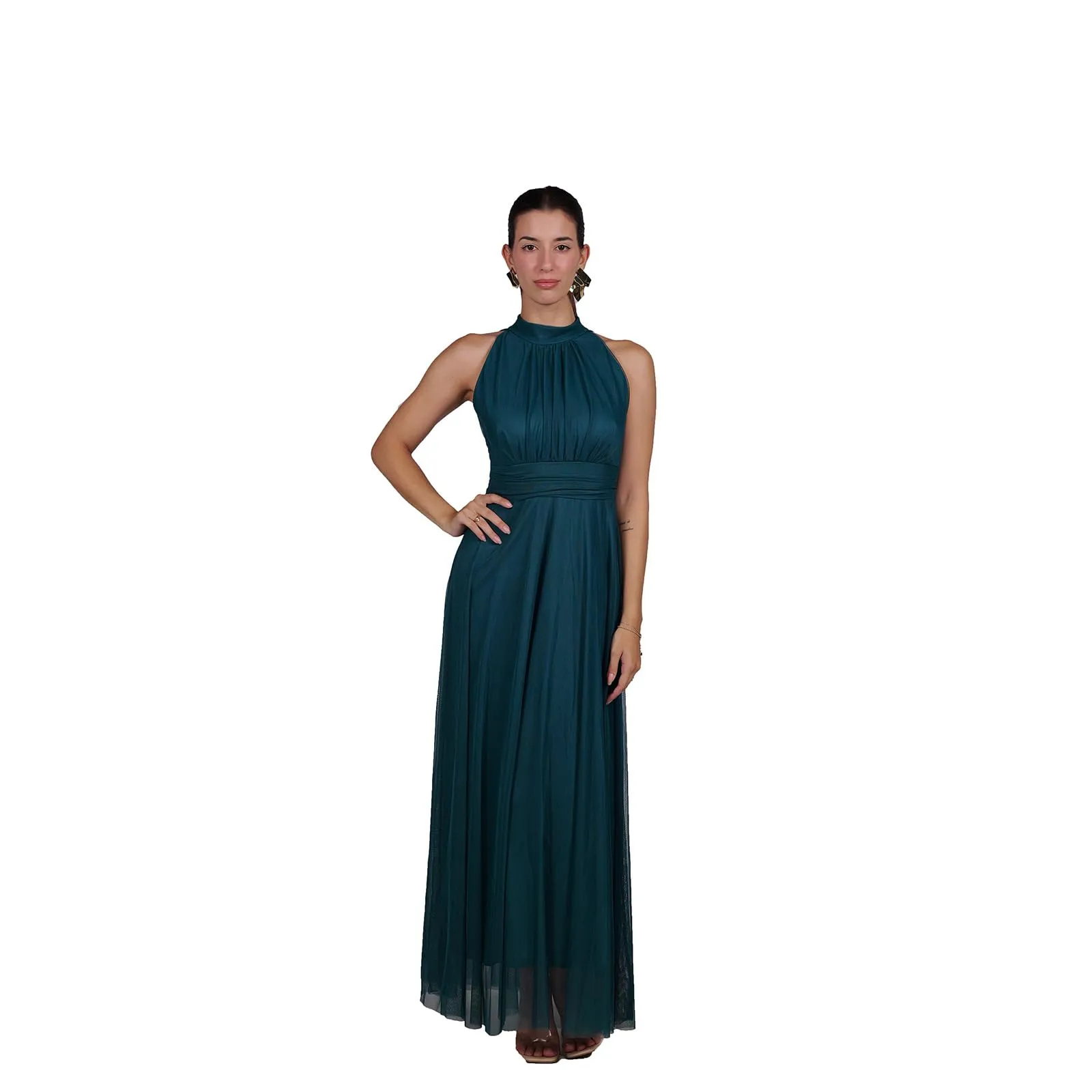 VALORIALUXE Abito Lungo Elegante Donna con Stola Coordinata in Tulle, Blu Petrolio, XXL-3XL - immagine 1