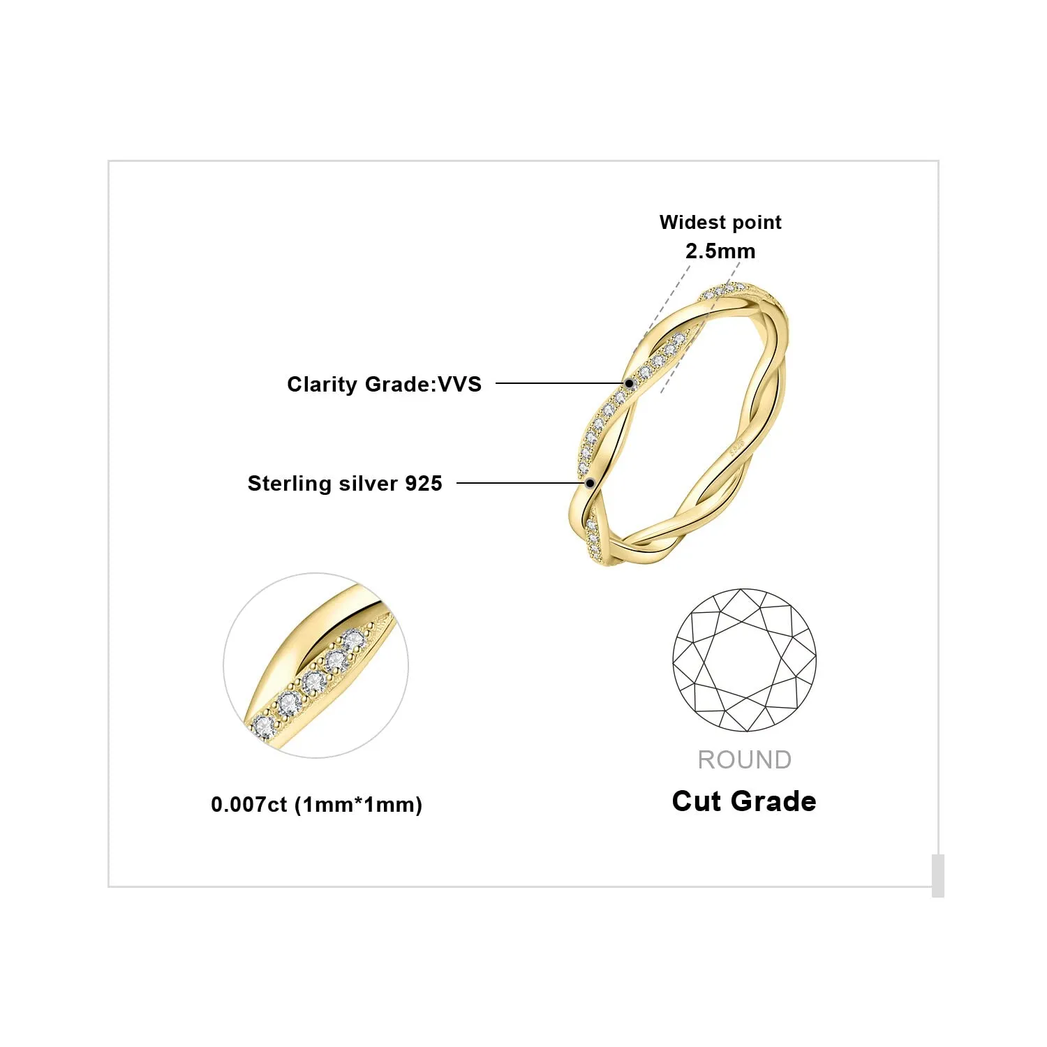 JewelryPalace Anello Infinito Donna in Argento 925 con Zirconia Cubica, Taglio Rotondo, Misura 10.5 - immagine 2