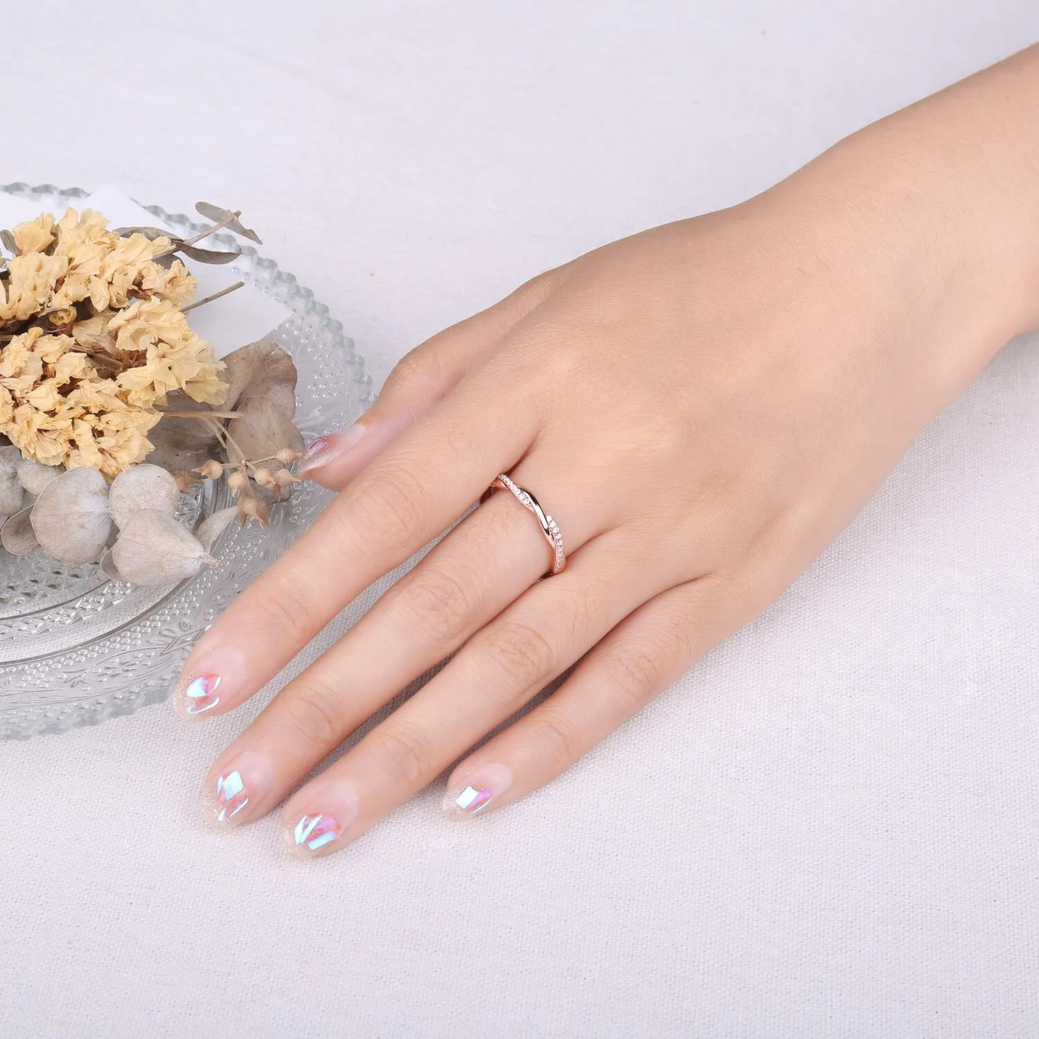 JewelryPalace Anello Infinito Donna in Argento 925 con Zirconia Cubica, Oro Rosa, Taglia 9.5 - immagine 4